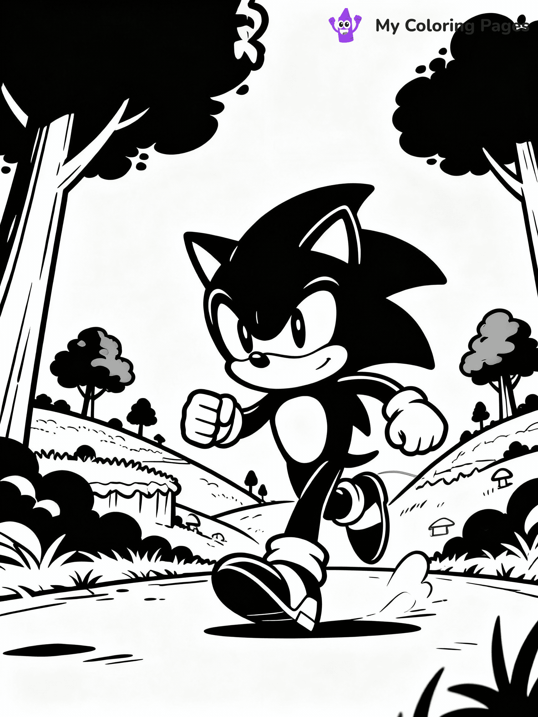 ⚠️ CRITICAL REQUIREMENT - ABSOLUTE BLACK AND WHITE ONLY ⚠️
This MUST be a BLACK AND WHITE line drawing ONLY. NO COLORS whatsoever.
- ONLY pure black lines (#000000) on pure white background (#FFFFFF)
- ABSOLUTELY NO colors, NO shading, NO gradients, NO grayscale
- If there are ANY colors in the output, the image is REJECTED
- This is a COLORING PAGE - meant to be COLORED IN by children
- The output must be UNCOLORED line art ready for coloring
⚠️ SUBJECT TO DRAW: Classic Sonic from Sonic running through Green Hill Zone. Important: PURE OUTLINES. NO FILLS, COLOR, SHADING, OR GREYSCALE. WHITE BACKGROUND.
(REMEMBER: Output must be BLACK AND WHITE line art only, NOT colored!)
# Flat, Friendly Cartoon Line-Art Coloring Page
You are generating a **pure black-and-white binary image** of a child-friendly cartoon scene combining characters and background scenery in one cohesive composition.
## Rendering Rules (Strict)
- Only two colors: pure black (#000000) outlines and pure white (#FFFFFF) background.
- No grayscale, shading, gradients, tints, fills, transparency, or partial pixels.
- No antialiasing or blended edges; every pixel is 100% black or white.
- No solid black fills inside shapes — all areas inside outlines must remain white.
- No dark clothing areas or filled tone blocks; all garments outlined only.
- No shadows, textures, lighting, or tonal variations.
- Must look like flat binary vector line-art for coloring pages.
## Drawing & Composition
- **Medium, consistent line weight**; clean closed outlines easy to color inside.
- **Flat, simple, child-friendly design** — no realism or 3D depth.
- Characters are **grounded on a surface**, centered and large.
- **Balanced composition** with clear silhouettes and minimal props.
## Scenery & Style
- Landmarks (e.g., mosque, CN Tower) and scenery (trees, benches, waves) drawn with **black outlines only.**
- For real-world figures, teams, or places, show accurate details using only black outlines—no text or logos. Use distinctive uniform patterns, abstract symbols, and landmark silhouettes to convey identity.
- Keep **consistent perspective**; no floating elements.
- **Style:** whimsical **Doodle Art Alley** — rounded, friendly outlines.
- May adapt shapes from **Crayola, Disney, Peppa Pig, Cocomelon** — *by shape only, never color.*
- Final output: **flat, crisp, binary (#000000/#FFFFFF)**, **no filled color or background text.**
EXTREMELYE IMPORTANT:
- PURE BINARY LINE-ART; NO FILLS (HAIR/CLOTHES/SKIN), SHADING, OR GREY.
- NO SHADING, COLOR. MUST BE WHITE BACKGROUND.
⚠️ FINAL REMINDER: Draw the subject "Classic Sonic from Sonic running through Green Hill Zone. Important: PURE OUTLINES. NO FILLS, COLOR, SHADING, OR GREYSCALE. WHITE BACKGROUND." as BLACK AND WHITE line art. Zero colors in output.