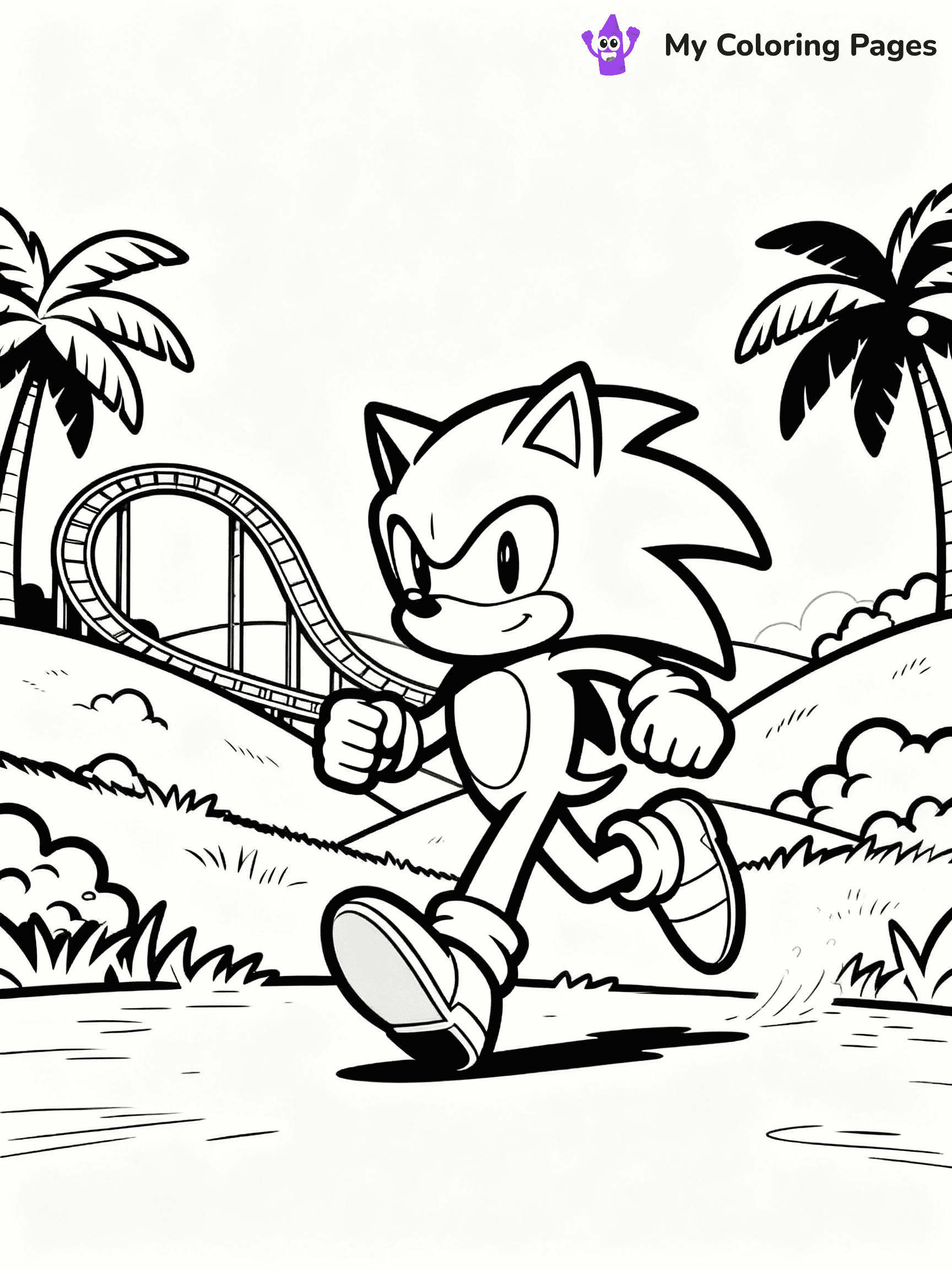 ⚠️ CRITICAL REQUIREMENT - ABSOLUTE BLACK AND WHITE ONLY ⚠️
This MUST be a BLACK AND WHITE line drawing ONLY. NO COLORS whatsoever.
- ONLY pure black lines (#000000) on pure white background (#FFFFFF)
- ABSOLUTELY NO colors, NO shading, NO gradients, NO grayscale
- If there are ANY colors in the output, the image is REJECTED
- This is a COLORING PAGE - meant to be COLORED IN by children
- The output must be UNCOLORED line art ready for coloring
⚠️ SUBJECT TO DRAW: Classic Sonic from Sonic running through Green Hill Zone. Important: PURE OUTLINES. NO FILLS, COLOR, SHADING, OR GREYSCALE. WHITE BACKGROUND.
(REMEMBER: Output must be BLACK AND WHITE line art only, NOT colored!)
# Flat, Friendly Cartoon Line-Art Coloring Page
You are generating a **pure black-and-white binary image** of a child-friendly cartoon scene combining characters and background scenery in one cohesive composition.
## Rendering Rules (Strict)
- Only two colors: pure black (#000000) outlines and pure white (#FFFFFF) background.
- No grayscale, shading, gradients, tints, fills, transparency, or partial pixels.
- No antialiasing or blended edges; every pixel is 100% black or white.
- No solid black fills inside shapes — all areas inside outlines must remain white.
- No dark clothing areas or filled tone blocks; all garments outlined only.
- No shadows, textures, lighting, or tonal variations.
- Must look like flat binary vector line-art for coloring pages.
## Drawing & Composition
- **Medium, consistent line weight**; clean closed outlines easy to color inside.
- **Flat, simple, child-friendly design** — no realism or 3D depth.
- Characters are **grounded on a surface**, centered and large.
- **Balanced composition** with clear silhouettes and minimal props.
## Scenery & Style
- Landmarks (e.g., mosque, CN Tower) and scenery (trees, benches, waves) drawn with **black outlines only.**
- For real-world figures, teams, or places, show accurate details using only black outlines—no text or logos. Use distinctive uniform patterns, abstract symbols, and landmark silhouettes to convey identity.
- Keep **consistent perspective**; no floating elements.
- **Style:** whimsical **Doodle Art Alley** — rounded, friendly outlines.
- May adapt shapes from **Crayola, Disney, Peppa Pig, Cocomelon** — *by shape only, never color.*
- Final output: **flat, crisp, binary (#000000/#FFFFFF)**, **no filled color or background text.**
EXTREMELYE IMPORTANT:
- PURE BINARY LINE-ART; NO FILLS (HAIR/CLOTHES/SKIN), SHADING, OR GREY.
- NO SHADING, COLOR. MUST BE WHITE BACKGROUND.
⚠️ FINAL REMINDER: Draw the subject "Classic Sonic from Sonic running through Green Hill Zone. Important: PURE OUTLINES. NO FILLS, COLOR, SHADING, OR GREYSCALE. WHITE BACKGROUND." as BLACK AND WHITE line art. Zero colors in output.