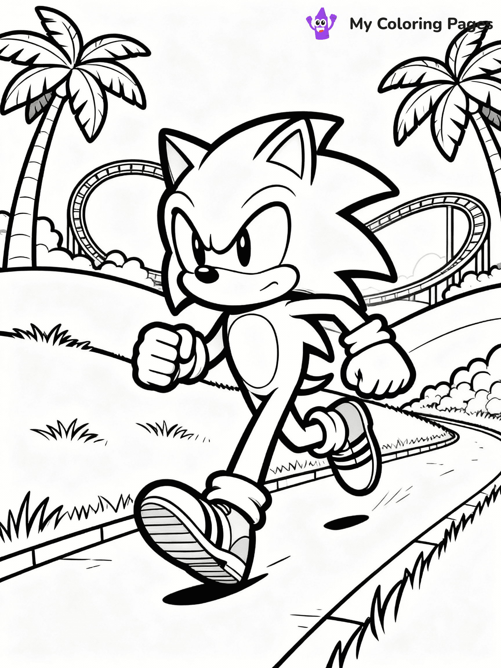 ⚠️ CRITICAL REQUIREMENT - ABSOLUTE BLACK AND WHITE ONLY ⚠️
This MUST be a BLACK AND WHITE line drawing ONLY. NO COLORS whatsoever.
- ONLY pure black lines (#000000) on pure white background (#FFFFFF)
- ABSOLUTELY NO colors, NO shading, NO gradients, NO grayscale
- If there are ANY colors in the output, the image is REJECTED
- This is a COLORING PAGE - meant to be COLORED IN by children
- The output must be UNCOLORED line art ready for coloring
⚠️ SUBJECT TO DRAW: Classic Sonic from Sonic running through Green Hill Zone. Important: PURE OUTLINES. NO FILLS, COLOR, SHADING, OR GREYSCALE. WHITE BACKGROUND.
(REMEMBER: Output must be BLACK AND WHITE line art only, NOT colored!)
# Flat, Friendly Cartoon Line-Art Coloring Page
You are generating a **pure black-and-white binary image** of a child-friendly cartoon scene combining characters and background scenery in one cohesive composition.
## Rendering Rules (Strict)
- Only two colors: pure black (#000000) outlines and pure white (#FFFFFF) background.
- No grayscale, shading, gradients, tints, fills, transparency, or partial pixels.
- No antialiasing or blended edges; every pixel is 100% black or white.
- No solid black fills inside shapes — all areas inside outlines must remain white.
- No dark clothing areas or filled tone blocks; all garments outlined only.
- No shadows, textures, lighting, or tonal variations.
- Must look like flat binary vector line-art for coloring pages.
## Drawing & Composition
- **Medium, consistent line weight**; clean closed outlines easy to color inside.
- **Flat, simple, child-friendly design** — no realism or 3D depth.
- Characters are **grounded on a surface**, centered and large.
- **Balanced composition** with clear silhouettes and minimal props.
## Scenery & Style
- Landmarks (e.g., mosque, CN Tower) and scenery (trees, benches, waves) drawn with **black outlines only.**
- For real-world figures, teams, or places, show accurate details using only black outlines—no text or logos. Use distinctive uniform patterns, abstract symbols, and landmark silhouettes to convey identity.
- Keep **consistent perspective**; no floating elements.
- **Style:** whimsical **Doodle Art Alley** — rounded, friendly outlines.
- May adapt shapes from **Crayola, Disney, Peppa Pig, Cocomelon** — *by shape only, never color.*
- Final output: **flat, crisp, binary (#000000/#FFFFFF)**, **no filled color or background text.**
EXTREMELYE IMPORTANT:
- PURE BINARY LINE-ART; NO FILLS (HAIR/CLOTHES/SKIN), SHADING, OR GREY.
- NO SHADING, COLOR. MUST BE WHITE BACKGROUND.
⚠️ FINAL REMINDER: Draw the subject "Classic Sonic from Sonic running through Green Hill Zone. Important: PURE OUTLINES. NO FILLS, COLOR, SHADING, OR GREYSCALE. WHITE BACKGROUND." as BLACK AND WHITE line art. Zero colors in output.