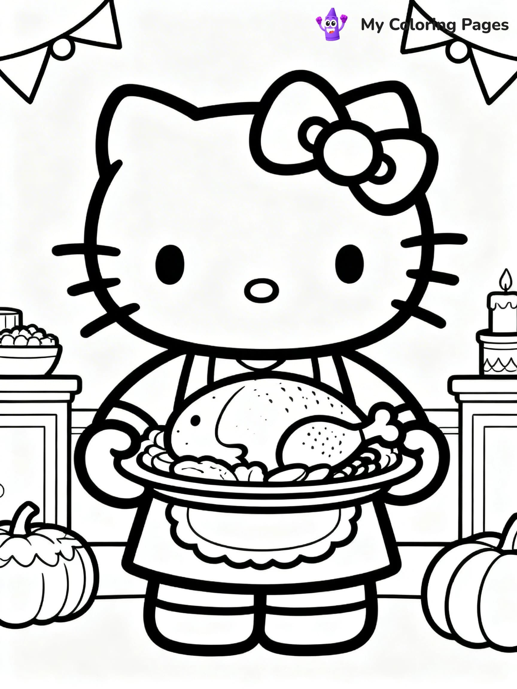 Thanksgiving Hello Kitty Coloring Pages - 3