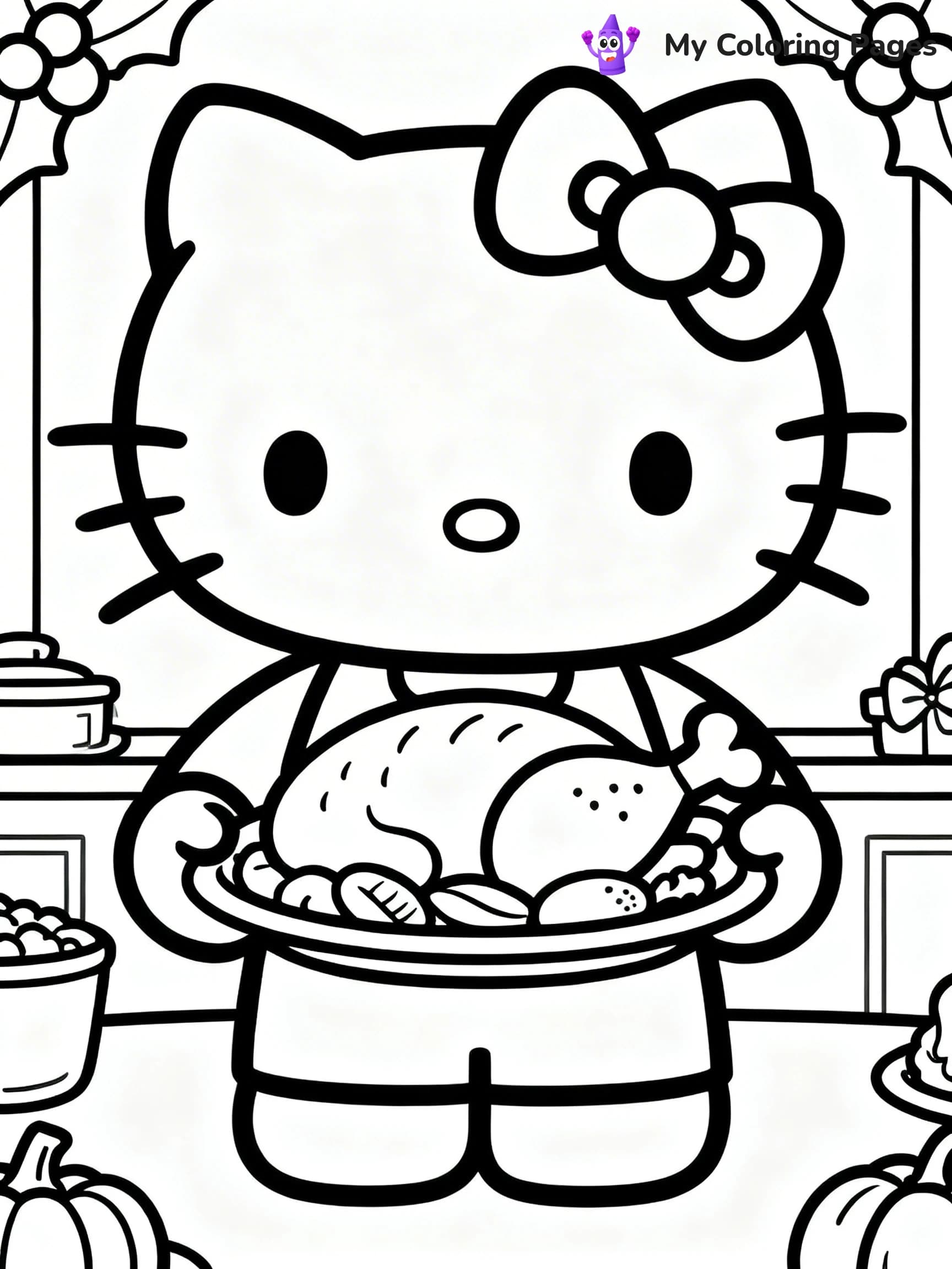 Thanksgiving Hello Kitty Coloring Pages - 2
