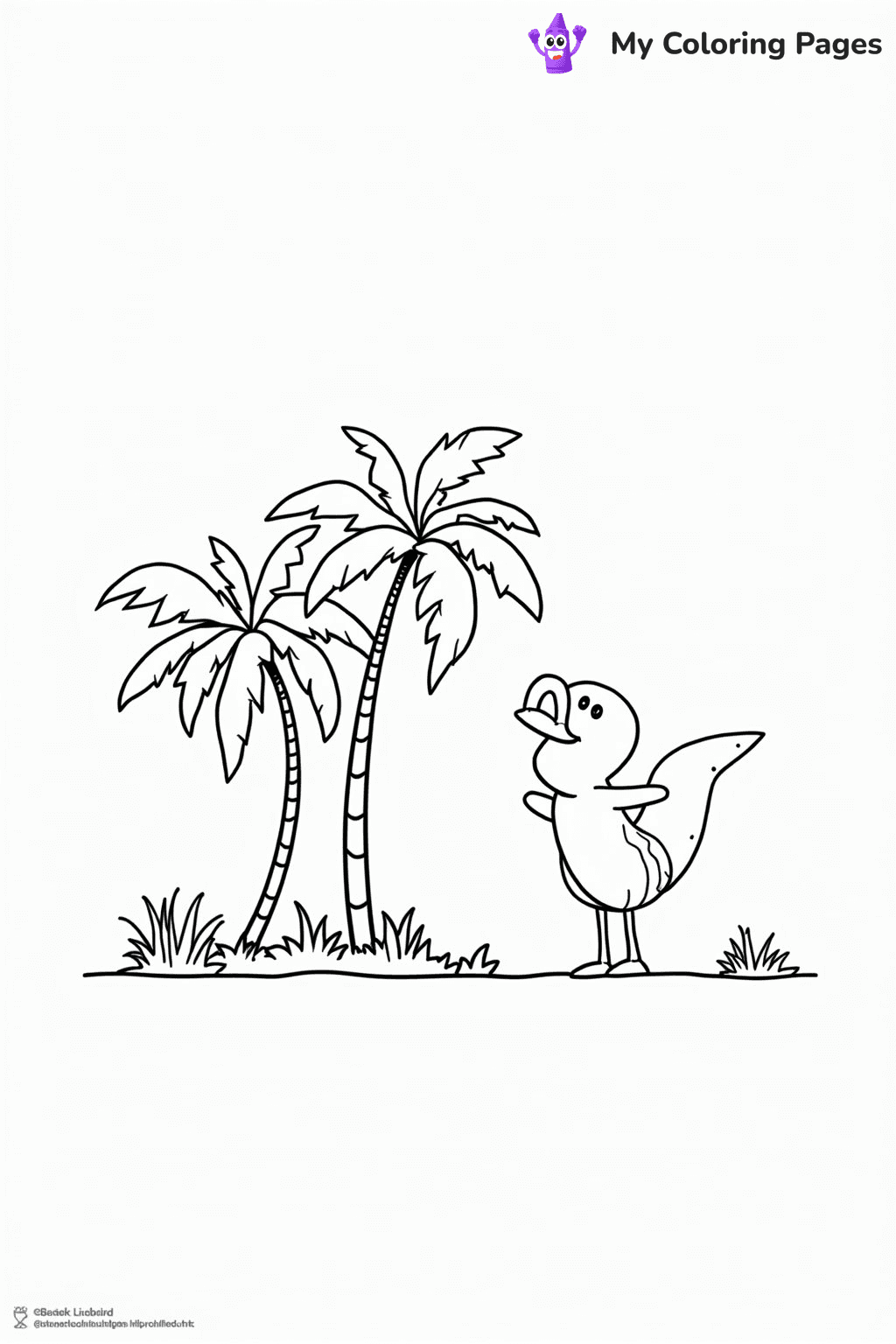 Generate a high-quality black-and-white coloring page line drawing for children ages 3-10.
REQUIREMENTS:
- Pure black lines (#000000) on white background (#FFFFFF)
- No grayscale, shading, gradients, or fills
- Smooth, bold, continuous lines (2-4px thickness)
- Fully closed shapes with no gaps
- Complete character with 2 arms, 2 hands, 2 legs, 2 feet
- Hands with 3-5 fingers, proper feet
- Child-appropriate, friendly appearance
- Clean, simple background elements
- No text, watermarks, or decorative overlays
STYLE: Clean cartoon line art suitable for coloring.
SPECIFIC REQUEST: Tropical beach with palm trees
STYLE: simple and clean line art