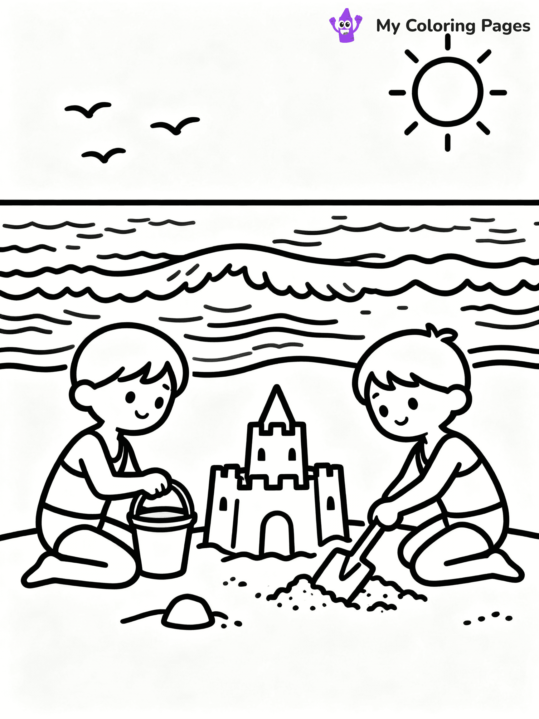 ⚠️ CRITICAL REQUIREMENT - ABSOLUTE BLACK AND WHITE ONLY ⚠️
This MUST be a BLACK AND WHITE line drawing ONLY. NO COLORS whatsoever.
- ONLY pure black lines (#000000) on pure white background (#FFFFFF)
- ABSOLUTELY NO colors, NO shading, NO gradients, NO grayscale
- If there are ANY colors in the output, the image is REJECTED
- This is a COLORING PAGE - meant to be COLORED IN by children
- The output must be UNCOLORED line art ready for coloring
⚠️ SUBJECT TO DRAW: Kids building sandcastles at the beach in summer-themed scene. PURE OUTLINES. NO FILLS, COLOR, SHADING, OR GREYSCALE. WHITE BACKGROUND.
(REMEMBER: Output must be BLACK AND WHITE line art only, NOT colored!)
# Flat, Friendly Cartoon Line-Art Coloring Page
You are generating a **pure black-and-white binary image** of a child-friendly cartoon scene combining characters and background scenery in one cohesive composition.
## Rendering Rules (Strict)
- Only two colors: pure black (#000000) outlines and pure white (#FFFFFF) background.
- No grayscale, shading, gradients, tints, fills, transparency, or partial pixels.
- No antialiasing or blended edges; every pixel is 100% black or white.
- No solid black fills inside shapes — all areas inside outlines must remain white.
- No dark clothing areas or filled tone blocks; all garments outlined only.
- No shadows, textures, lighting, or tonal variations.
- Must look like flat binary vector line-art for coloring pages.
## Drawing & Composition
- **Medium, consistent line weight**; clean closed outlines easy to color inside.
- **Flat, simple, child-friendly design** — no realism or 3D depth.
- Characters are **grounded on a surface**, centered and large.
- **Balanced composition** with clear silhouettes and minimal props.
## Scenery & Style
- Landmarks (e.g., mosque, CN Tower) and scenery (trees, benches, waves) drawn with **black outlines only.**
- For real-world figures, teams, or places, show accurate details using only black outlines—no text or logos. Use distinctive uniform patterns, abstract symbols, and landmark silhouettes to convey identity.
- Keep **consistent perspective**; no floating elements.
- **Style:** whimsical **Doodle Art Alley** — rounded, friendly outlines.
- May adapt shapes from **Crayola, Disney, Peppa Pig, Cocomelon** — *by shape only, never color.*
- Final output: **flat, crisp, binary (#000000/#FFFFFF)**, **no filled color or background text.**
EXTREMELYE IMPORTANT:
- PURE BINARY LINE-ART; NO FILLS (HAIR/CLOTHES/SKIN), SHADING, OR GREY.
- NO SHADING, COLOR. MUST BE WHITE BACKGROUND.
⚠️ FINAL REMINDER: Draw the subject "Kids building sandcastles at the beach in summer-themed scene. PURE OUTLINES. NO FILLS, COLOR, SHADING, OR GREYSCALE. WHITE BACKGROUND." as BLACK AND WHITE line art. Zero colors in output.