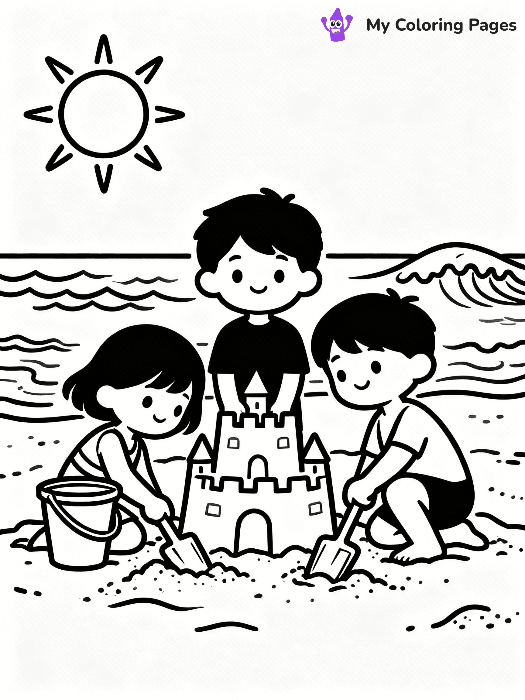 ⚠️ CRITICAL REQUIREMENT - ABSOLUTE BLACK AND WHITE ONLY ⚠️
This MUST be a BLACK AND WHITE line drawing ONLY. NO COLORS whatsoever.
- ONLY pure black lines (#000000) on pure white background (#FFFFFF)
- ABSOLUTELY NO colors, NO shading, NO gradients, NO grayscale
- If there are ANY colors in the output, the image is REJECTED
- This is a COLORING PAGE - meant to be COLORED IN by children
- The output must be UNCOLORED line art ready for coloring
⚠️ SUBJECT TO DRAW: Kids building sandcastles at the beach in summer-themed scene. PURE OUTLINES. NO FILLS, COLOR, SHADING, OR GREYSCALE. WHITE BACKGROUND.
(REMEMBER: Output must be BLACK AND WHITE line art only, NOT colored!)
# Flat, Friendly Cartoon Line-Art Coloring Page
You are generating a **pure black-and-white binary image** of a child-friendly cartoon scene combining characters and background scenery in one cohesive composition.
## Rendering Rules (Strict)
- Only two colors: pure black (#000000) outlines and pure white (#FFFFFF) background.
- No grayscale, shading, gradients, tints, fills, transparency, or partial pixels.
- No antialiasing or blended edges; every pixel is 100% black or white.
- No solid black fills inside shapes — all areas inside outlines must remain white.
- No dark clothing areas or filled tone blocks; all garments outlined only.
- No shadows, textures, lighting, or tonal variations.
- Must look like flat binary vector line-art for coloring pages.
## Drawing & Composition
- **Medium, consistent line weight**; clean closed outlines easy to color inside.
- **Flat, simple, child-friendly design** — no realism or 3D depth.
- Characters are **grounded on a surface**, centered and large.
- **Balanced composition** with clear silhouettes and minimal props.
## Scenery & Style
- Landmarks (e.g., mosque, CN Tower) and scenery (trees, benches, waves) drawn with **black outlines only.**
- For real-world figures, teams, or places, show accurate details using only black outlines—no text or logos. Use distinctive uniform patterns, abstract symbols, and landmark silhouettes to convey identity.
- Keep **consistent perspective**; no floating elements.
- **Style:** whimsical **Doodle Art Alley** — rounded, friendly outlines.
- May adapt shapes from **Crayola, Disney, Peppa Pig, Cocomelon** — *by shape only, never color.*
- Final output: **flat, crisp, binary (#000000/#FFFFFF)**, **no filled color or background text.**
EXTREMELYE IMPORTANT:
- PURE BINARY LINE-ART; NO FILLS (HAIR/CLOTHES/SKIN), SHADING, OR GREY.
- NO SHADING, COLOR. MUST BE WHITE BACKGROUND.
⚠️ FINAL REMINDER: Draw the subject "Kids building sandcastles at the beach in summer-themed scene. PURE OUTLINES. NO FILLS, COLOR, SHADING, OR GREYSCALE. WHITE BACKGROUND." as BLACK AND WHITE line art. Zero colors in output.