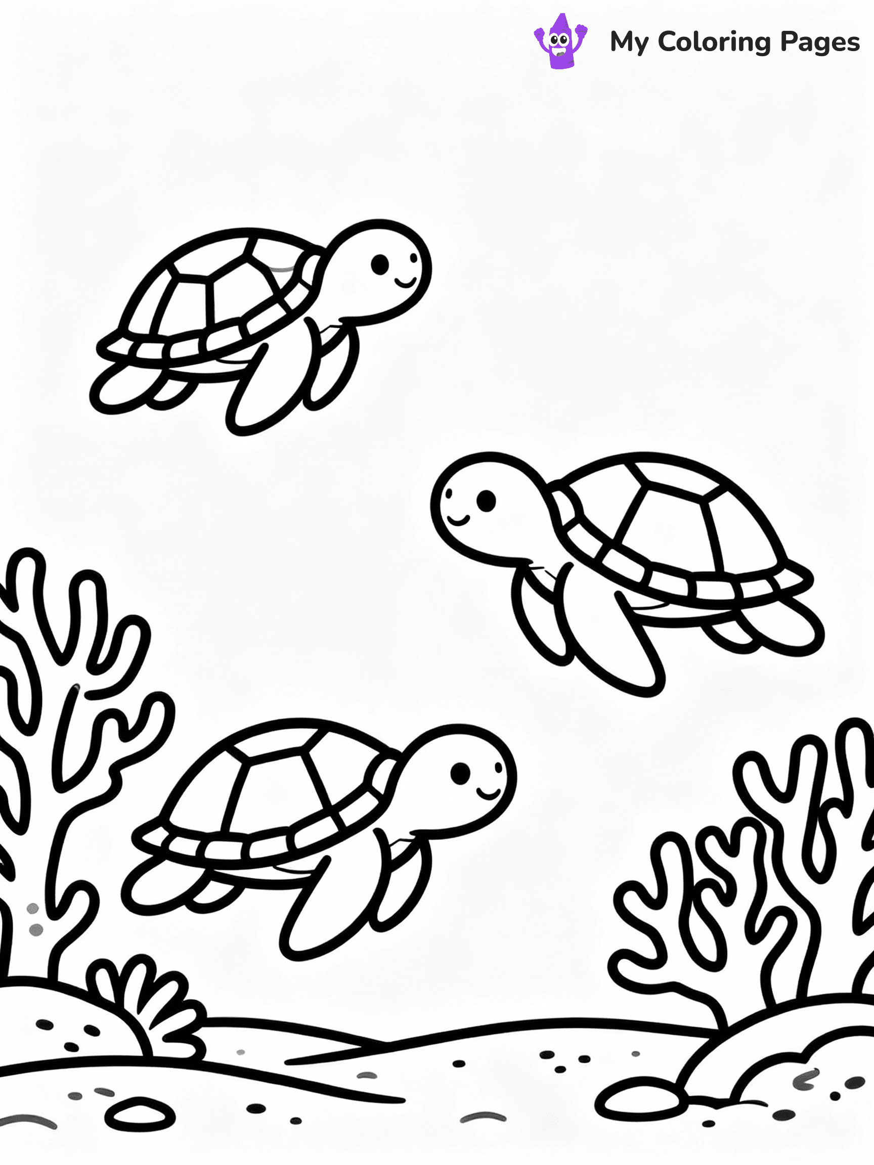 ⚠️ CRITICAL REQUIREMENT - ABSOLUTE BLACK AND WHITE ONLY ⚠️
This MUST be a BLACK AND WHITE line drawing ONLY. NO COLORS whatsoever.
- ONLY pure black lines (#000000) on pure white background (#FFFFFF)
- ABSOLUTELY NO colors, NO shading, NO gradients, NO grayscale
- If there are ANY colors in the output, the image is REJECTED
- This is a COLORING PAGE - meant to be COLORED IN by children
- The output must be UNCOLORED line art ready for coloring
⚠️ SUBJECT TO DRAW: Playful sea turtles swimming near coral in ocean-themed scene. PURE OUTLINES. NO FILLS, COLOR, SHADING, OR GREYSCALE. WHITE BACKGROUND.
(REMEMBER: Output must be BLACK AND WHITE line art only, NOT colored!)
# Flat, Friendly Cartoon Line-Art Coloring Page
You are generating a **pure black-and-white binary image** of a child-friendly cartoon scene combining characters and background scenery in one cohesive composition.
## Rendering Rules (Strict)
- Only two colors: pure black (#000000) outlines and pure white (#FFFFFF) background.
- No grayscale, shading, gradients, tints, fills, transparency, or partial pixels.
- No antialiasing or blended edges; every pixel is 100% black or white.
- No solid black fills inside shapes — all areas inside outlines must remain white.
- No dark clothing areas or filled tone blocks; all garments outlined only.
- No shadows, textures, lighting, or tonal variations.
- Must look like flat binary vector line-art for coloring pages.
## Drawing & Composition
- **Medium, consistent line weight**; clean closed outlines easy to color inside.
- **Flat, simple, child-friendly design** — no realism or 3D depth.
- Characters are **grounded on a surface**, centered and large.
- **Balanced composition** with clear silhouettes and minimal props.
## Scenery & Style
- Landmarks (e.g., mosque, CN Tower) and scenery (trees, benches, waves) drawn with **black outlines only.**
- For real-world figures, teams, or places, show accurate details using only black outlines—no text or logos. Use distinctive uniform patterns, abstract symbols, and landmark silhouettes to convey identity.
- Keep **consistent perspective**; no floating elements.
- **Style:** whimsical **Doodle Art Alley** — rounded, friendly outlines.
- May adapt shapes from **Crayola, Disney, Peppa Pig, Cocomelon** — *by shape only, never color.*
- Final output: **flat, crisp, binary (#000000/#FFFFFF)**, **no filled color or background text.**
EXTREMELYE IMPORTANT:
- PURE BINARY LINE-ART; NO FILLS (HAIR/CLOTHES/SKIN), SHADING, OR GREY.
- NO SHADING, COLOR. MUST BE WHITE BACKGROUND.
⚠️ FINAL REMINDER: Draw the subject "Playful sea turtles swimming near coral in ocean-themed scene. PURE OUTLINES. NO FILLS, COLOR, SHADING, OR GREYSCALE. WHITE BACKGROUND." as BLACK AND WHITE line art. Zero colors in output.