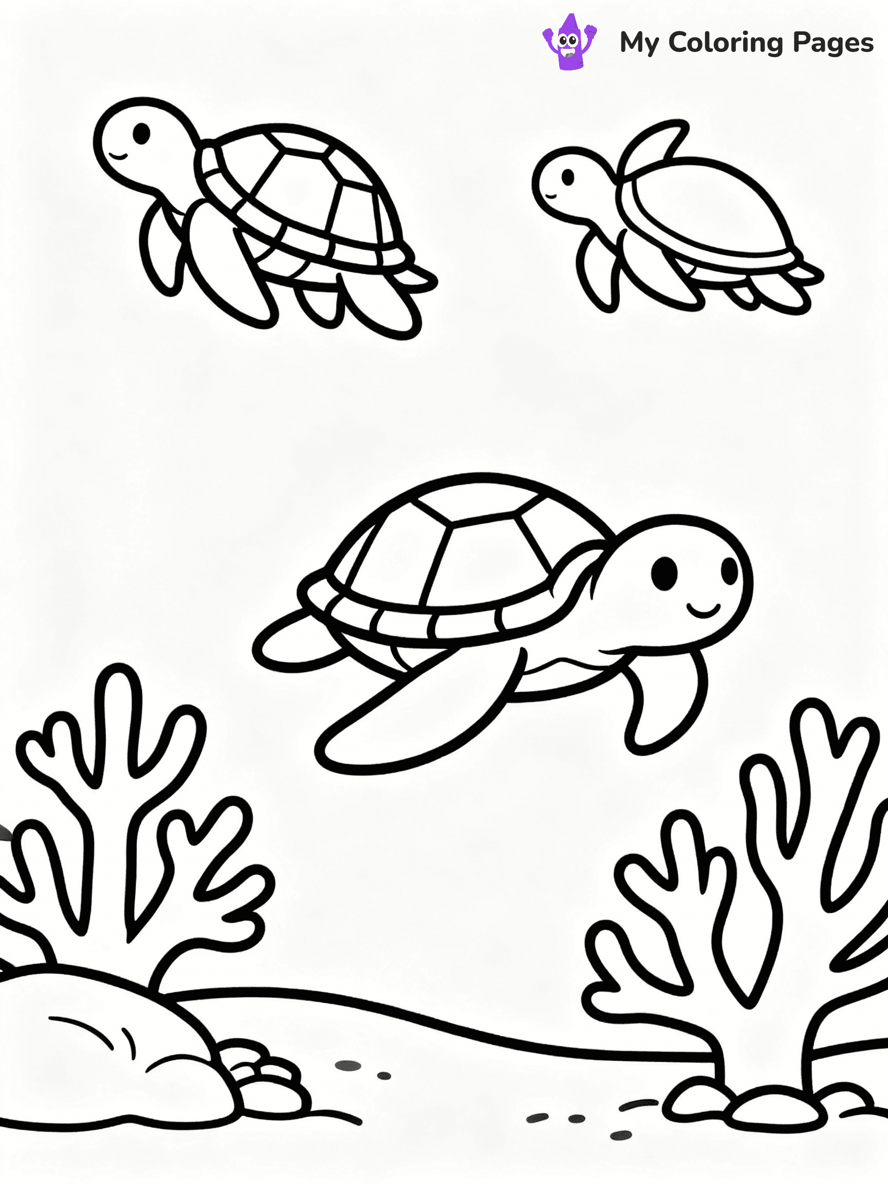 ⚠️ CRITICAL REQUIREMENT - ABSOLUTE BLACK AND WHITE ONLY ⚠️
This MUST be a BLACK AND WHITE line drawing ONLY. NO COLORS whatsoever.
- ONLY pure black lines (#000000) on pure white background (#FFFFFF)
- ABSOLUTELY NO colors, NO shading, NO gradients, NO grayscale
- If there are ANY colors in the output, the image is REJECTED
- This is a COLORING PAGE - meant to be COLORED IN by children
- The output must be UNCOLORED line art ready for coloring
⚠️ SUBJECT TO DRAW: Playful sea turtles swimming near coral in ocean-themed scene. PURE OUTLINES. NO FILLS, COLOR, SHADING, OR GREYSCALE. WHITE BACKGROUND.
(REMEMBER: Output must be BLACK AND WHITE line art only, NOT colored!)
# Flat, Friendly Cartoon Line-Art Coloring Page
You are generating a **pure black-and-white binary image** of a child-friendly cartoon scene combining characters and background scenery in one cohesive composition.
## Rendering Rules (Strict)
- Only two colors: pure black (#000000) outlines and pure white (#FFFFFF) background.
- No grayscale, shading, gradients, tints, fills, transparency, or partial pixels.
- No antialiasing or blended edges; every pixel is 100% black or white.
- No solid black fills inside shapes — all areas inside outlines must remain white.
- No dark clothing areas or filled tone blocks; all garments outlined only.
- No shadows, textures, lighting, or tonal variations.
- Must look like flat binary vector line-art for coloring pages.
## Drawing & Composition
- **Medium, consistent line weight**; clean closed outlines easy to color inside.
- **Flat, simple, child-friendly design** — no realism or 3D depth.
- Characters are **grounded on a surface**, centered and large.
- **Balanced composition** with clear silhouettes and minimal props.
## Scenery & Style
- Landmarks (e.g., mosque, CN Tower) and scenery (trees, benches, waves) drawn with **black outlines only.**
- For real-world figures, teams, or places, show accurate details using only black outlines—no text or logos. Use distinctive uniform patterns, abstract symbols, and landmark silhouettes to convey identity.
- Keep **consistent perspective**; no floating elements.
- **Style:** whimsical **Doodle Art Alley** — rounded, friendly outlines.
- May adapt shapes from **Crayola, Disney, Peppa Pig, Cocomelon** — *by shape only, never color.*
- Final output: **flat, crisp, binary (#000000/#FFFFFF)**, **no filled color or background text.**
EXTREMELYE IMPORTANT:
- PURE BINARY LINE-ART; NO FILLS (HAIR/CLOTHES/SKIN), SHADING, OR GREY.
- NO SHADING, COLOR. MUST BE WHITE BACKGROUND.
⚠️ FINAL REMINDER: Draw the subject "Playful sea turtles swimming near coral in ocean-themed scene. PURE OUTLINES. NO FILLS, COLOR, SHADING, OR GREYSCALE. WHITE BACKGROUND." as BLACK AND WHITE line art. Zero colors in output.