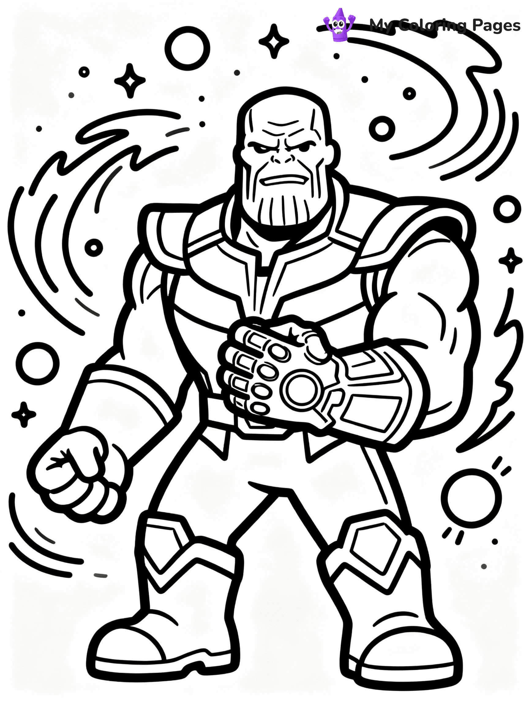 ⚠️ CRITICAL REQUIREMENT - ABSOLUTE BLACK AND WHITE ONLY ⚠️
This MUST be a BLACK AND WHITE line drawing ONLY. NO COLORS whatsoever.
- ONLY pure black lines (#000000) on pure white background (#FFFFFF)
- ABSOLUTELY NO colors, NO shading, NO gradients, NO grayscale
- If there are ANY colors in the output, the image is REJECTED
- This is a COLORING PAGE - meant to be COLORED IN by children
- The output must be UNCOLORED line art ready for coloring
⚠️ SUBJECT TO DRAW: Thanos from Avengers in Marvel comic style, wielding Infinity Gauntlet, menacing stance, cosmic energy swirling around
(REMEMBER: Output must be BLACK AND WHITE line art only, NOT colored!)
# COLORING PAGE: BLACK OUTLINES ONLY - WHITE BACKGROUND MANDATORY
Create a **coloring book page** using EXACTLY two values: black lines, white space.
## NON-NEGOTIABLE BINARY RULES
- **ONLY #000000 (black) and #FFFFFF (white)** - NO other values exist
- **EVERY PIXEL = BLACK OR WHITE** - no gray/shading/antialiasing
- **WHITE BACKGROUND MANDATORY** - entire canvas stays white
- **ALL SHAPES HOLLOW** - everything is empty outlines waiting to be colored
- **FORBIDDEN:** fills, shading, gradients, patterns, textures, colors
- **NO SOLID REGIONS** - if it's not a thin line, it's wrong
## Universal Line Standards
- Black outlines ONLY - thin, uniform weight
- Every shape completely empty inside
- Closed contours suitable for coloring
- Simple flat illustration - zero depth/3D/realism
- **Style:** Whimsical Doodle Art Alley - rounded, friendly outlines (unless specified)
## Everything = Outline Only
- Characters/animals: hollow shapes
- Objects/clothing: empty contours
- Backgrounds/scenery: line work only
- Natural elements: outlined forms
- Dark/night areas: don't exist (use outlined symbols)
- Textures/patterns: convert to simple lines
## The Test
Can a child color EVERY white space with crayons? If any area is pre-filled/shaded/gray or colored in, it FAILS. Every shape must be waiting to receive color.
**FINAL OUTPUT**: Binary coloring page. Black lines define shapes. White spaces ready for coloring. Nothing else exists. No exceptions. Print-ready.
⚠️ FINAL REMINDER: Draw the subject "Thanos from Avengers in Marvel comic style, wielding Infinity Gauntlet, menacing stance, cosmic energy swirling around" as BLACK AND WHITE line art. Zero colors in output.