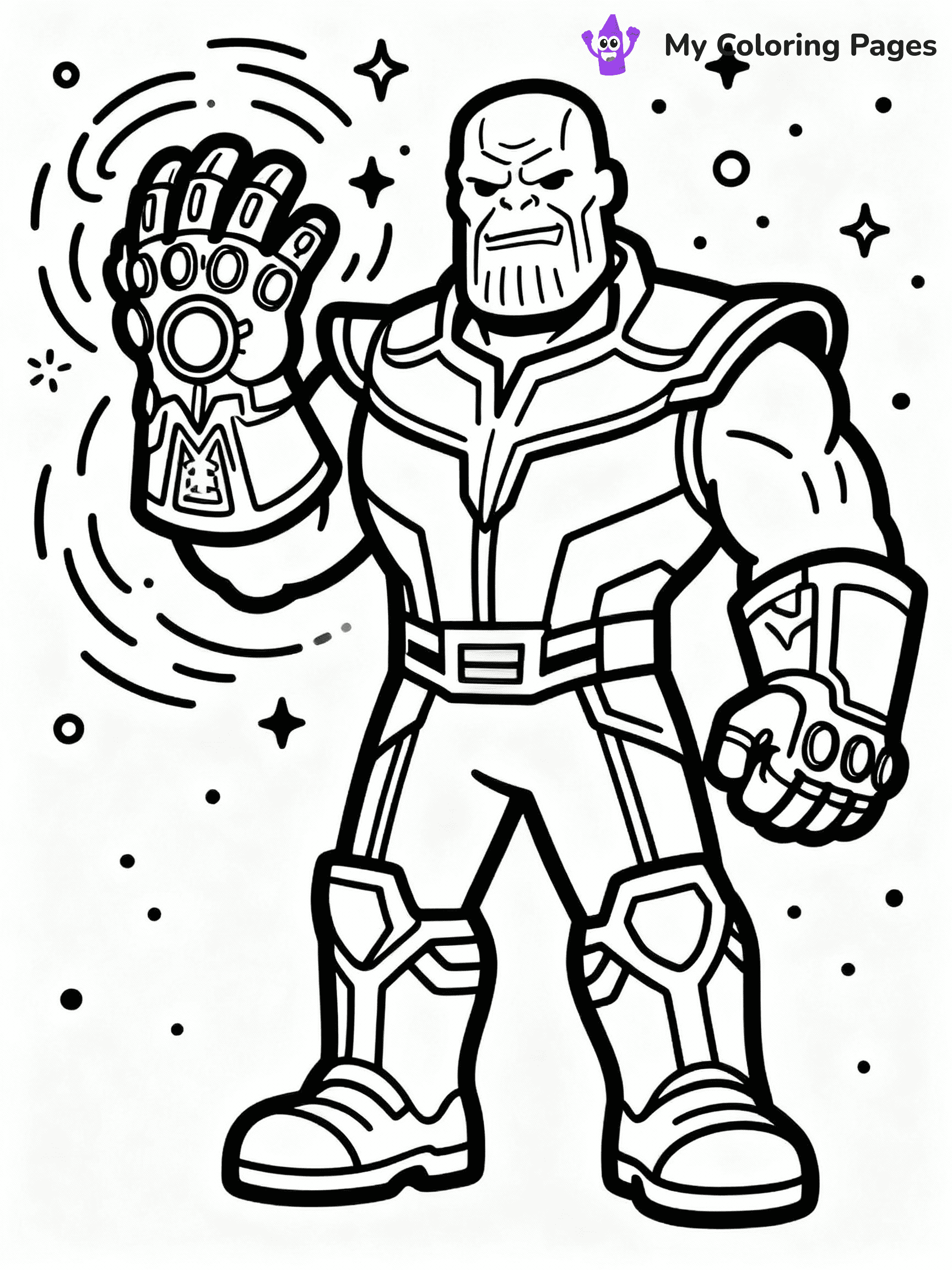 ⚠️ CRITICAL REQUIREMENT - ABSOLUTE BLACK AND WHITE ONLY ⚠️
This MUST be a BLACK AND WHITE line drawing ONLY. NO COLORS whatsoever.
- ONLY pure black lines (#000000) on pure white background (#FFFFFF)
- ABSOLUTELY NO colors, NO shading, NO gradients, NO grayscale
- If there are ANY colors in the output, the image is REJECTED
- This is a COLORING PAGE - meant to be COLORED IN by children
- The output must be UNCOLORED line art ready for coloring
⚠️ SUBJECT TO DRAW: Thanos from Avengers in Marvel comic style, wielding Infinity Gauntlet, menacing stance, cosmic energy swirling around
(REMEMBER: Output must be BLACK AND WHITE line art only, NOT colored!)
# COLORING PAGE: BLACK OUTLINES ONLY - WHITE BACKGROUND MANDATORY
Create a **coloring book page** using EXACTLY two values: black lines, white space.
## NON-NEGOTIABLE BINARY RULES
- **ONLY #000000 (black) and #FFFFFF (white)** - NO other values exist
- **EVERY PIXEL = BLACK OR WHITE** - no gray/shading/antialiasing
- **WHITE BACKGROUND MANDATORY** - entire canvas stays white
- **ALL SHAPES HOLLOW** - everything is empty outlines waiting to be colored
- **FORBIDDEN:** fills, shading, gradients, patterns, textures, colors
- **NO SOLID REGIONS** - if it's not a thin line, it's wrong
## Universal Line Standards
- Black outlines ONLY - thin, uniform weight
- Every shape completely empty inside
- Closed contours suitable for coloring
- Simple flat illustration - zero depth/3D/realism
- **Style:** Whimsical Doodle Art Alley - rounded, friendly outlines (unless specified)
## Everything = Outline Only
- Characters/animals: hollow shapes
- Objects/clothing: empty contours
- Backgrounds/scenery: line work only
- Natural elements: outlined forms
- Dark/night areas: don't exist (use outlined symbols)
- Textures/patterns: convert to simple lines
## The Test
Can a child color EVERY white space with crayons? If any area is pre-filled/shaded/gray or colored in, it FAILS. Every shape must be waiting to receive color.
**FINAL OUTPUT**: Binary coloring page. Black lines define shapes. White spaces ready for coloring. Nothing else exists. No exceptions. Print-ready.
⚠️ FINAL REMINDER: Draw the subject "Thanos from Avengers in Marvel comic style, wielding Infinity Gauntlet, menacing stance, cosmic energy swirling around" as BLACK AND WHITE line art. Zero colors in output.