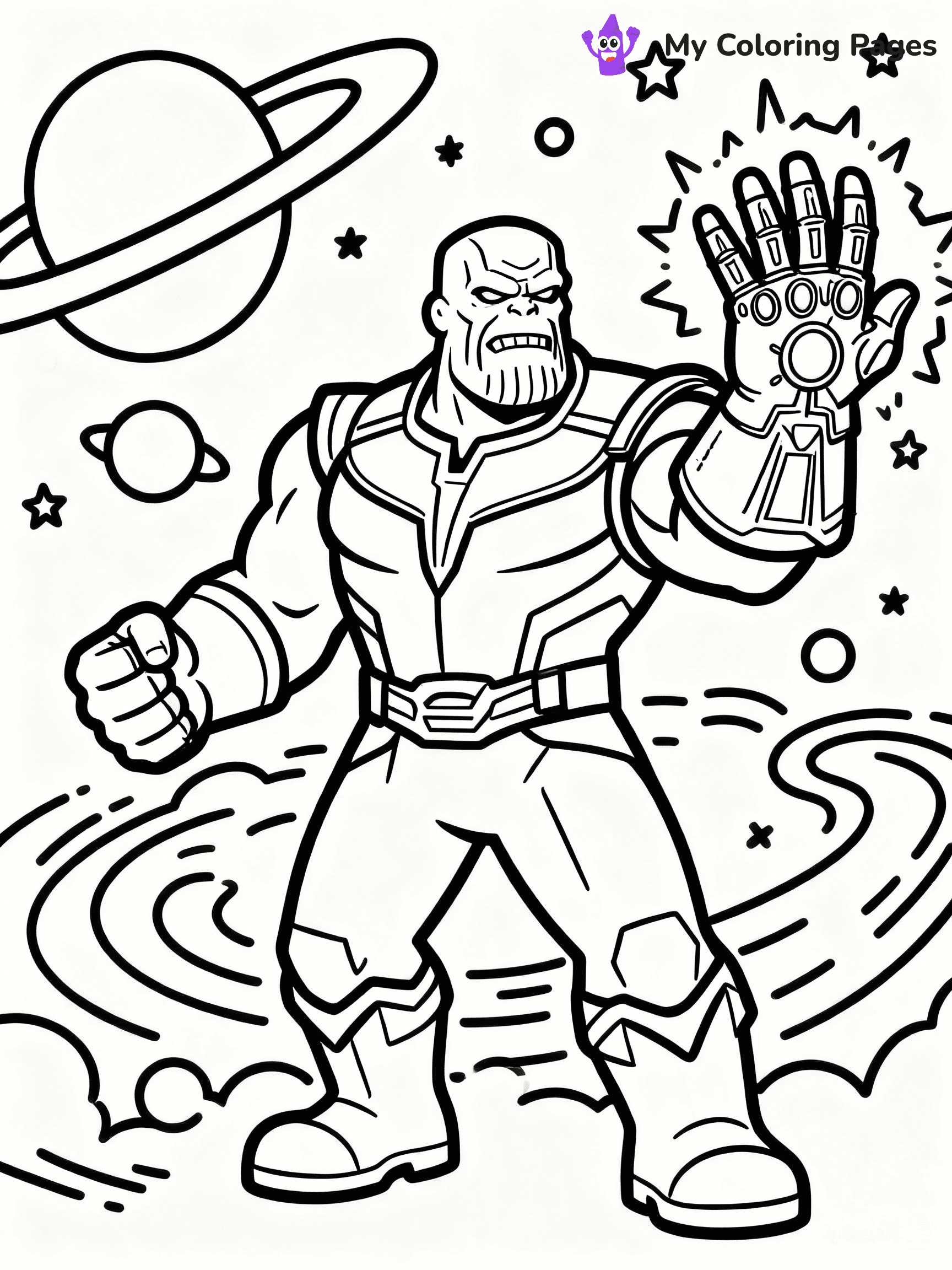 ⚠️ CRITICAL REQUIREMENT - ABSOLUTE BLACK AND WHITE ONLY ⚠️
This MUST be a BLACK AND WHITE line drawing ONLY. NO COLORS whatsoever.
- ONLY pure black lines (#000000) on pure white background (#FFFFFF)
- ABSOLUTELY NO colors, NO shading, NO gradients, NO grayscale
- If there are ANY colors in the output, the image is REJECTED
- This is a COLORING PAGE - meant to be COLORED IN by children
- The output must be UNCOLORED line art ready for coloring
⚠️ SUBJECT TO DRAW: Thanos from Avengers in Marvel comic style, wielding Infinity Gauntlet, menacing stance, cosmic energy swirling around
(REMEMBER: Output must be BLACK AND WHITE line art only, NOT colored!)
# COLORING PAGE: BLACK OUTLINES ONLY - WHITE BACKGROUND MANDATORY
Create a **coloring book page** using EXACTLY two values: black lines, white space.
## NON-NEGOTIABLE BINARY RULES
- **ONLY #000000 (black) and #FFFFFF (white)** - NO other values exist
- **EVERY PIXEL = BLACK OR WHITE** - no gray/shading/antialiasing
- **WHITE BACKGROUND MANDATORY** - entire canvas stays white
- **ALL SHAPES HOLLOW** - everything is empty outlines waiting to be colored
- **FORBIDDEN:** fills, shading, gradients, patterns, textures, colors
- **NO SOLID REGIONS** - if it's not a thin line, it's wrong
## Universal Line Standards
- Black outlines ONLY - thin, uniform weight
- Every shape completely empty inside
- Closed contours suitable for coloring
- Simple flat illustration - zero depth/3D/realism
- **Style:** Whimsical Doodle Art Alley - rounded, friendly outlines (unless specified)
## Everything = Outline Only
- Characters/animals: hollow shapes
- Objects/clothing: empty contours
- Backgrounds/scenery: line work only
- Natural elements: outlined forms
- Dark/night areas: don't exist (use outlined symbols)
- Textures/patterns: convert to simple lines
## The Test
Can a child color EVERY white space with crayons? If any area is pre-filled/shaded/gray or colored in, it FAILS. Every shape must be waiting to receive color.
**FINAL OUTPUT**: Binary coloring page. Black lines define shapes. White spaces ready for coloring. Nothing else exists. No exceptions. Print-ready.
⚠️ FINAL REMINDER: Draw the subject "Thanos from Avengers in Marvel comic style, wielding Infinity Gauntlet, menacing stance, cosmic energy swirling around" as BLACK AND WHITE line art. Zero colors in output.