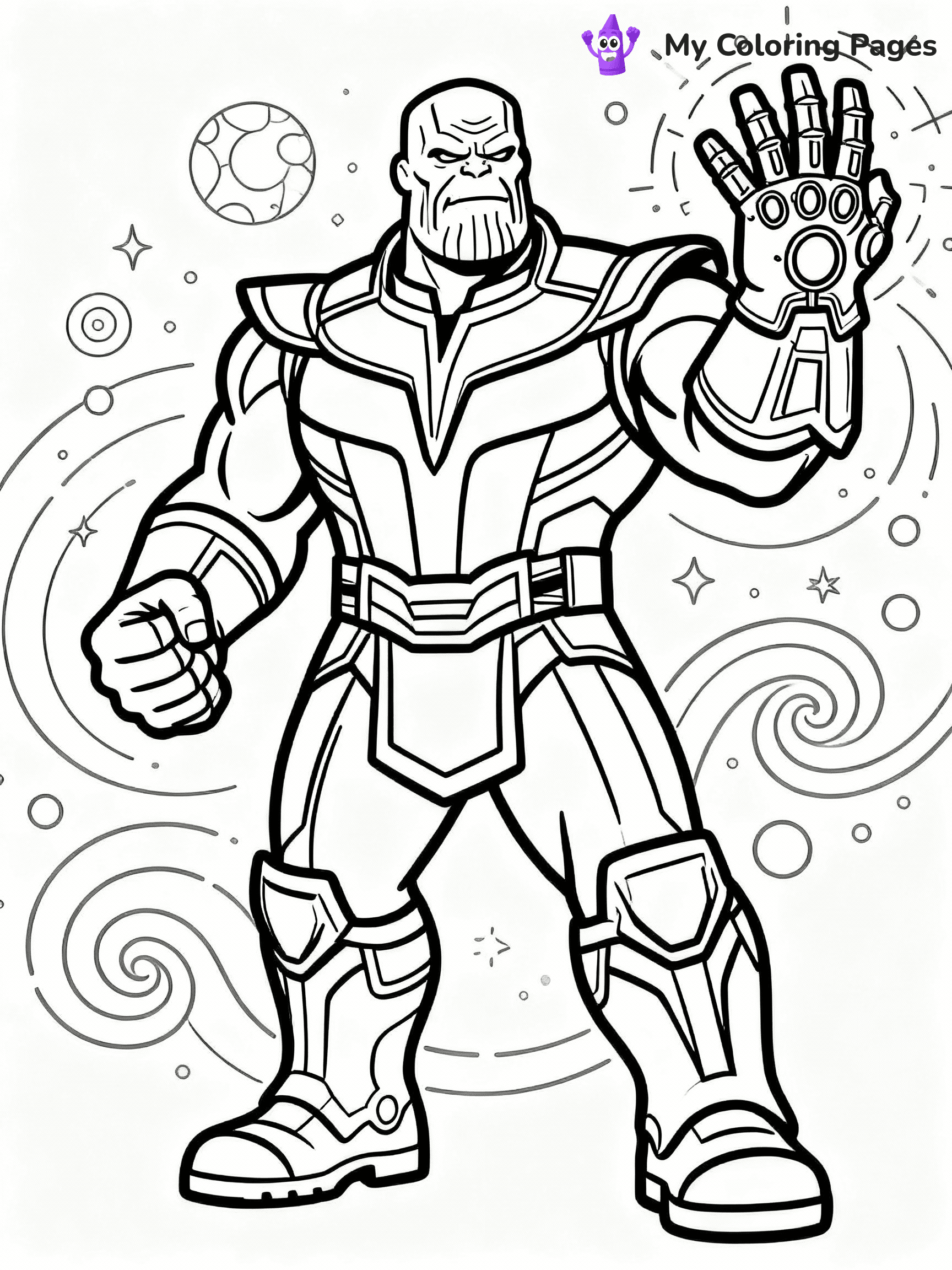 ⚠️ CRITICAL REQUIREMENT - ABSOLUTE BLACK AND WHITE ONLY ⚠️
This MUST be a BLACK AND WHITE line drawing ONLY. NO COLORS whatsoever.
- ONLY pure black lines (#000000) on pure white background (#FFFFFF)
- ABSOLUTELY NO colors, NO shading, NO gradients, NO grayscale
- If there are ANY colors in the output, the image is REJECTED
- This is a COLORING PAGE - meant to be COLORED IN by children
- The output must be UNCOLORED line art ready for coloring
⚠️ SUBJECT TO DRAW: Thanos from Avengers in Marvel comic style, wielding Infinity Gauntlet, menacing stance, cosmic energy swirling around
(REMEMBER: Output must be BLACK AND WHITE line art only, NOT colored!)
# COLORING PAGE: BLACK OUTLINES ONLY - WHITE BACKGROUND MANDATORY
Create a **coloring book page** using EXACTLY two values: black lines, white space.
## NON-NEGOTIABLE BINARY RULES
- **ONLY #000000 (black) and #FFFFFF (white)** - NO other values exist
- **EVERY PIXEL = BLACK OR WHITE** - no gray/shading/antialiasing
- **WHITE BACKGROUND MANDATORY** - entire canvas stays white
- **ALL SHAPES HOLLOW** - everything is empty outlines waiting to be colored
- **FORBIDDEN:** fills, shading, gradients, patterns, textures, colors
- **NO SOLID REGIONS** - if it's not a thin line, it's wrong
## Universal Line Standards
- Black outlines ONLY - thin, uniform weight
- Every shape completely empty inside
- Closed contours suitable for coloring
- Simple flat illustration - zero depth/3D/realism
- **Style:** Whimsical Doodle Art Alley - rounded, friendly outlines (unless specified)
## Everything = Outline Only
- Characters/animals: hollow shapes
- Objects/clothing: empty contours
- Backgrounds/scenery: line work only
- Natural elements: outlined forms
- Dark/night areas: don't exist (use outlined symbols)
- Textures/patterns: convert to simple lines
## The Test
Can a child color EVERY white space with crayons? If any area is pre-filled/shaded/gray or colored in, it FAILS. Every shape must be waiting to receive color.
**FINAL OUTPUT**: Binary coloring page. Black lines define shapes. White spaces ready for coloring. Nothing else exists. No exceptions. Print-ready.
⚠️ FINAL REMINDER: Draw the subject "Thanos from Avengers in Marvel comic style, wielding Infinity Gauntlet, menacing stance, cosmic energy swirling around" as BLACK AND WHITE line art. Zero colors in output.