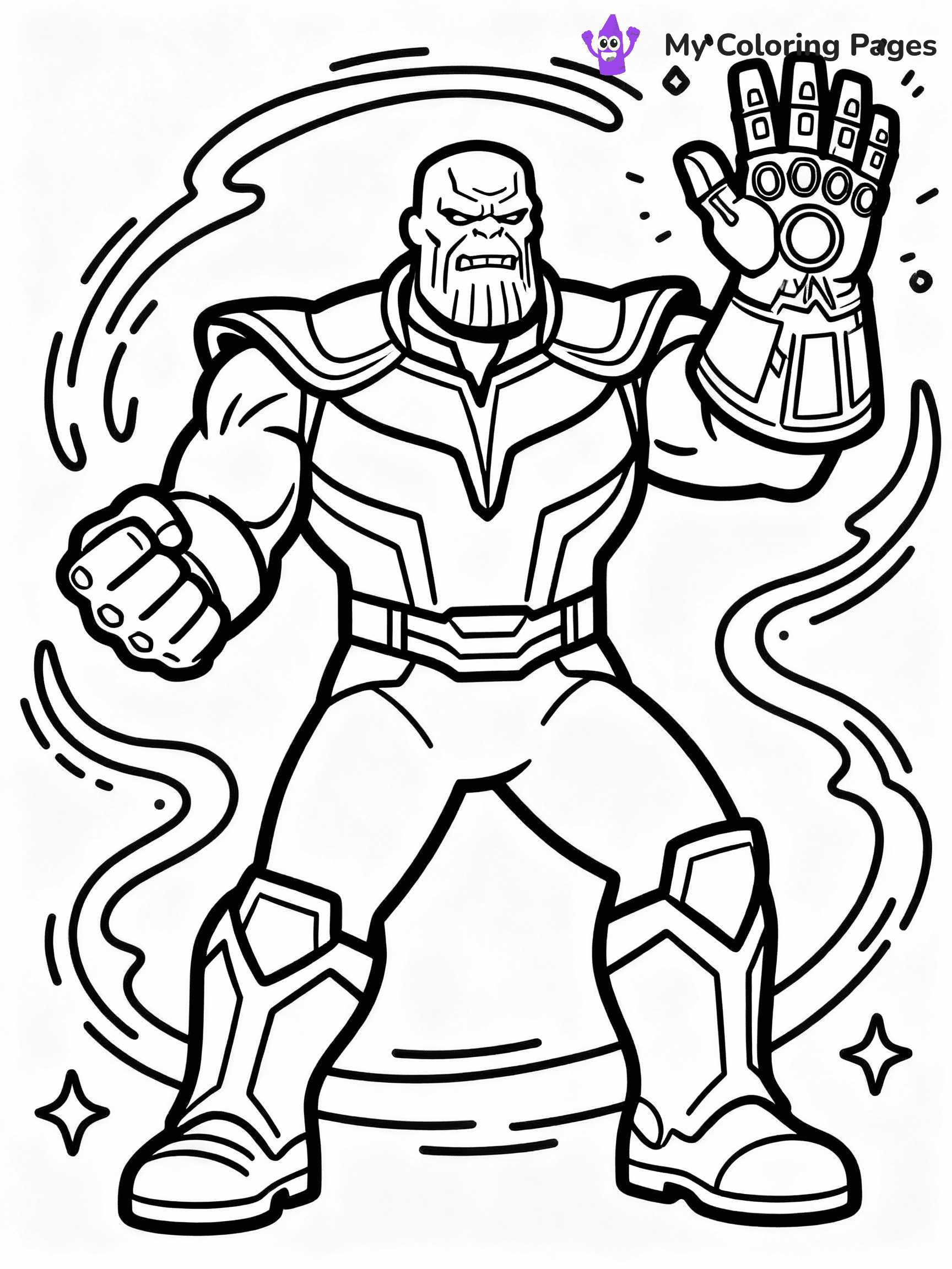 ⚠️ CRITICAL REQUIREMENT - ABSOLUTE BLACK AND WHITE ONLY ⚠️
This MUST be a BLACK AND WHITE line drawing ONLY. NO COLORS whatsoever.
- ONLY pure black lines (#000000) on pure white background (#FFFFFF)
- ABSOLUTELY NO colors, NO shading, NO gradients, NO grayscale
- If there are ANY colors in the output, the image is REJECTED
- This is a COLORING PAGE - meant to be COLORED IN by children
- The output must be UNCOLORED line art ready for coloring
⚠️ SUBJECT TO DRAW: Thanos from Avengers in Marvel comic style, wielding Infinity Gauntlet, menacing stance, cosmic energy swirling around
(REMEMBER: Output must be BLACK AND WHITE line art only, NOT colored!)
# COLORING PAGE: BLACK OUTLINES ONLY - WHITE BACKGROUND MANDATORY
Create a **coloring book page** using EXACTLY two values: black lines, white space.
## NON-NEGOTIABLE BINARY RULES
- **ONLY #000000 (black) and #FFFFFF (white)** - NO other values exist
- **EVERY PIXEL = BLACK OR WHITE** - no gray/shading/antialiasing
- **WHITE BACKGROUND MANDATORY** - entire canvas stays white
- **ALL SHAPES HOLLOW** - everything is empty outlines waiting to be colored
- **FORBIDDEN:** fills, shading, gradients, patterns, textures, colors
- **NO SOLID REGIONS** - if it's not a thin line, it's wrong
## Universal Line Standards
- Black outlines ONLY - thin, uniform weight
- Every shape completely empty inside
- Closed contours suitable for coloring
- Simple flat illustration - zero depth/3D/realism
- **Style:** Whimsical Doodle Art Alley - rounded, friendly outlines (unless specified)
## Everything = Outline Only
- Characters/animals: hollow shapes
- Objects/clothing: empty contours
- Backgrounds/scenery: line work only
- Natural elements: outlined forms
- Dark/night areas: don't exist (use outlined symbols)
- Textures/patterns: convert to simple lines
## The Test
Can a child color EVERY white space with crayons? If any area is pre-filled/shaded/gray or colored in, it FAILS. Every shape must be waiting to receive color.
**FINAL OUTPUT**: Binary coloring page. Black lines define shapes. White spaces ready for coloring. Nothing else exists. No exceptions. Print-ready.
⚠️ FINAL REMINDER: Draw the subject "Thanos from Avengers in Marvel comic style, wielding Infinity Gauntlet, menacing stance, cosmic energy swirling around" as BLACK AND WHITE line art. Zero colors in output.