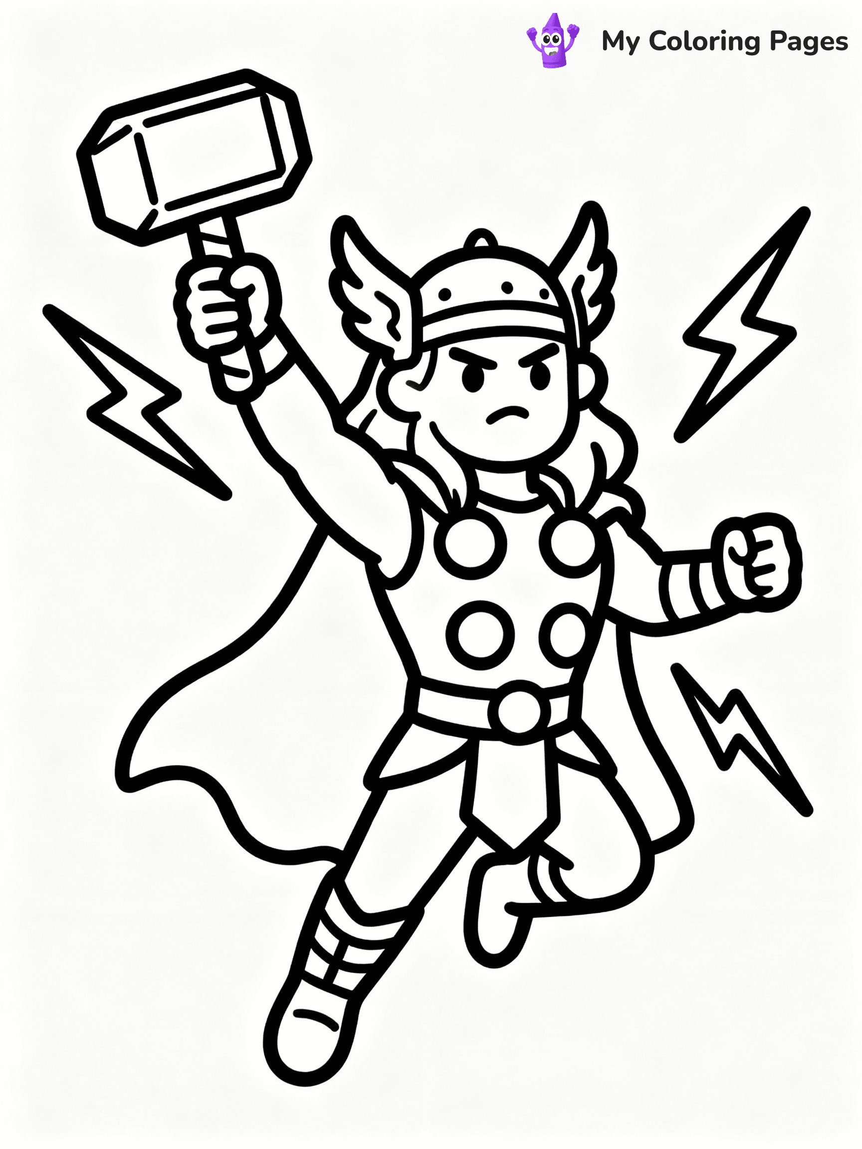 ⚠️ CRITICAL REQUIREMENT - ABSOLUTE BLACK AND WHITE ONLY ⚠️
This MUST be a BLACK AND WHITE line drawing ONLY. NO COLORS whatsoever.
- ONLY pure black lines (#000000) on pure white background (#FFFFFF)
- ABSOLUTELY NO colors, NO shading, NO gradients, NO grayscale
- If there are ANY colors in the output, the image is REJECTED
- This is a COLORING PAGE - meant to be COLORED IN by children
- The output must be UNCOLORED line art ready for coloring
⚠️ SUBJECT TO DRAW: Thor from Avengers in Marvel comic style, swinging Mjolnir, lightning crackling, determined expression
(REMEMBER: Output must be BLACK AND WHITE line art only, NOT colored!)
# COLORING PAGE: BLACK OUTLINES ONLY - WHITE BACKGROUND MANDATORY
Create a **coloring book page** using EXACTLY two values: black lines, white space.
## NON-NEGOTIABLE BINARY RULES
- **ONLY #000000 (black) and #FFFFFF (white)** - NO other values exist
- **EVERY PIXEL = BLACK OR WHITE** - no gray/shading/antialiasing
- **WHITE BACKGROUND MANDATORY** - entire canvas stays white
- **ALL SHAPES HOLLOW** - everything is empty outlines waiting to be colored
- **FORBIDDEN:** fills, shading, gradients, patterns, textures, colors
- **NO SOLID REGIONS** - if it's not a thin line, it's wrong
## Universal Line Standards
- Black outlines ONLY - thin, uniform weight
- Every shape completely empty inside
- Closed contours suitable for coloring
- Simple flat illustration - zero depth/3D/realism
- **Style:** Whimsical Doodle Art Alley - rounded, friendly outlines (unless specified)
## Everything = Outline Only
- Characters/animals: hollow shapes
- Objects/clothing: empty contours
- Backgrounds/scenery: line work only
- Natural elements: outlined forms
- Dark/night areas: don't exist (use outlined symbols)
- Textures/patterns: convert to simple lines
## The Test
Can a child color EVERY white space with crayons? If any area is pre-filled/shaded/gray or colored in, it FAILS. Every shape must be waiting to receive color.
**FINAL OUTPUT**: Binary coloring page. Black lines define shapes. White spaces ready for coloring. Nothing else exists. No exceptions. Print-ready.
⚠️ FINAL REMINDER: Draw the subject "Thor from Avengers in Marvel comic style, swinging Mjolnir, lightning crackling, determined expression" as BLACK AND WHITE line art. Zero colors in output.