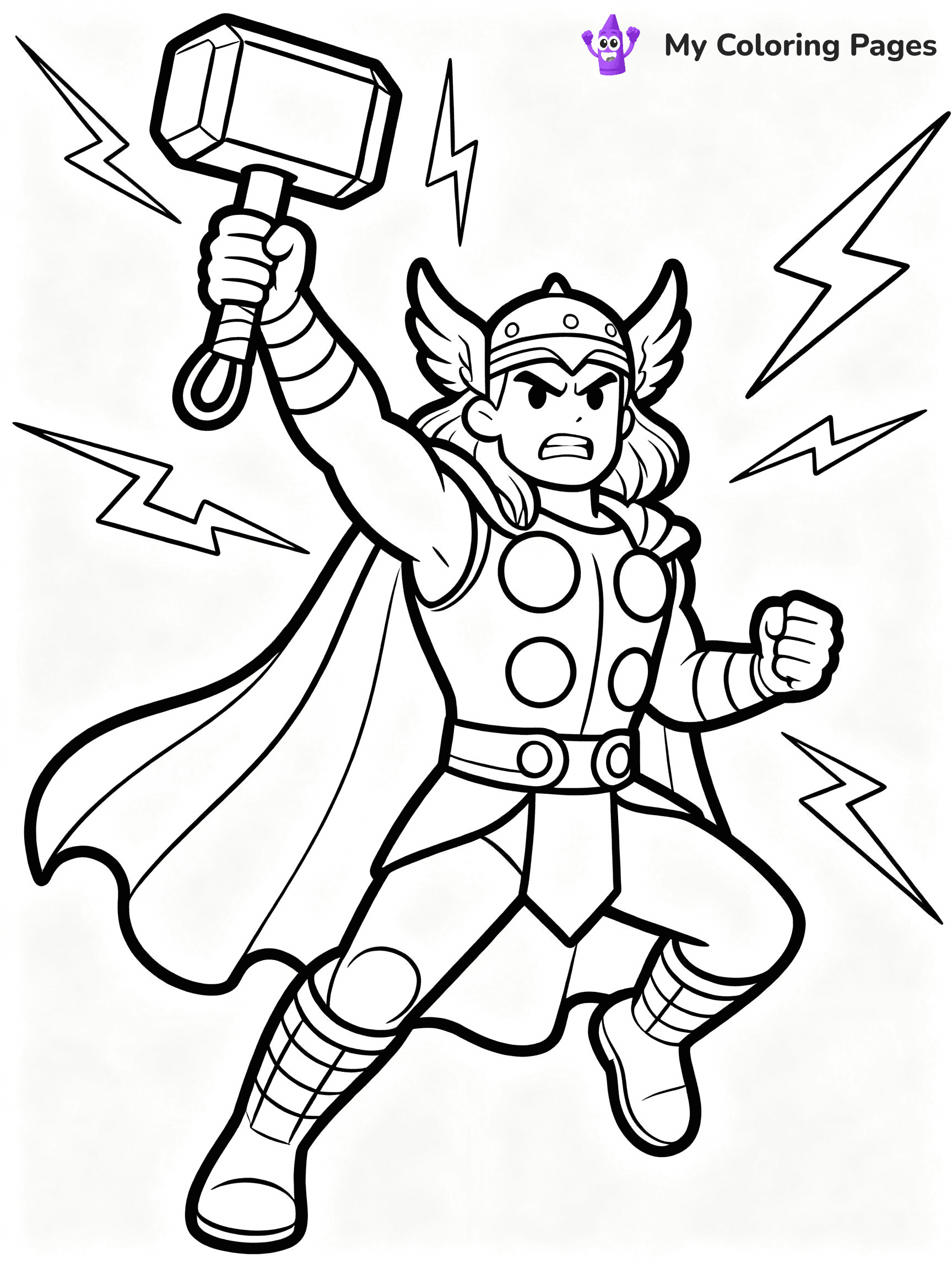 ⚠️ CRITICAL REQUIREMENT - ABSOLUTE BLACK AND WHITE ONLY ⚠️
This MUST be a BLACK AND WHITE line drawing ONLY. NO COLORS whatsoever.
- ONLY pure black lines (#000000) on pure white background (#FFFFFF)
- ABSOLUTELY NO colors, NO shading, NO gradients, NO grayscale
- If there are ANY colors in the output, the image is REJECTED
- This is a COLORING PAGE - meant to be COLORED IN by children
- The output must be UNCOLORED line art ready for coloring
⚠️ SUBJECT TO DRAW: Thor from Avengers in Marvel comic style, swinging Mjolnir, lightning crackling, determined expression
(REMEMBER: Output must be BLACK AND WHITE line art only, NOT colored!)
# COLORING PAGE: BLACK OUTLINES ONLY - WHITE BACKGROUND MANDATORY
Create a **coloring book page** using EXACTLY two values: black lines, white space.
## NON-NEGOTIABLE BINARY RULES
- **ONLY #000000 (black) and #FFFFFF (white)** - NO other values exist
- **EVERY PIXEL = BLACK OR WHITE** - no gray/shading/antialiasing
- **WHITE BACKGROUND MANDATORY** - entire canvas stays white
- **ALL SHAPES HOLLOW** - everything is empty outlines waiting to be colored
- **FORBIDDEN:** fills, shading, gradients, patterns, textures, colors
- **NO SOLID REGIONS** - if it's not a thin line, it's wrong
## Universal Line Standards
- Black outlines ONLY - thin, uniform weight
- Every shape completely empty inside
- Closed contours suitable for coloring
- Simple flat illustration - zero depth/3D/realism
- **Style:** Whimsical Doodle Art Alley - rounded, friendly outlines (unless specified)
## Everything = Outline Only
- Characters/animals: hollow shapes
- Objects/clothing: empty contours
- Backgrounds/scenery: line work only
- Natural elements: outlined forms
- Dark/night areas: don't exist (use outlined symbols)
- Textures/patterns: convert to simple lines
## The Test
Can a child color EVERY white space with crayons? If any area is pre-filled/shaded/gray or colored in, it FAILS. Every shape must be waiting to receive color.
**FINAL OUTPUT**: Binary coloring page. Black lines define shapes. White spaces ready for coloring. Nothing else exists. No exceptions. Print-ready.
⚠️ FINAL REMINDER: Draw the subject "Thor from Avengers in Marvel comic style, swinging Mjolnir, lightning crackling, determined expression" as BLACK AND WHITE line art. Zero colors in output.