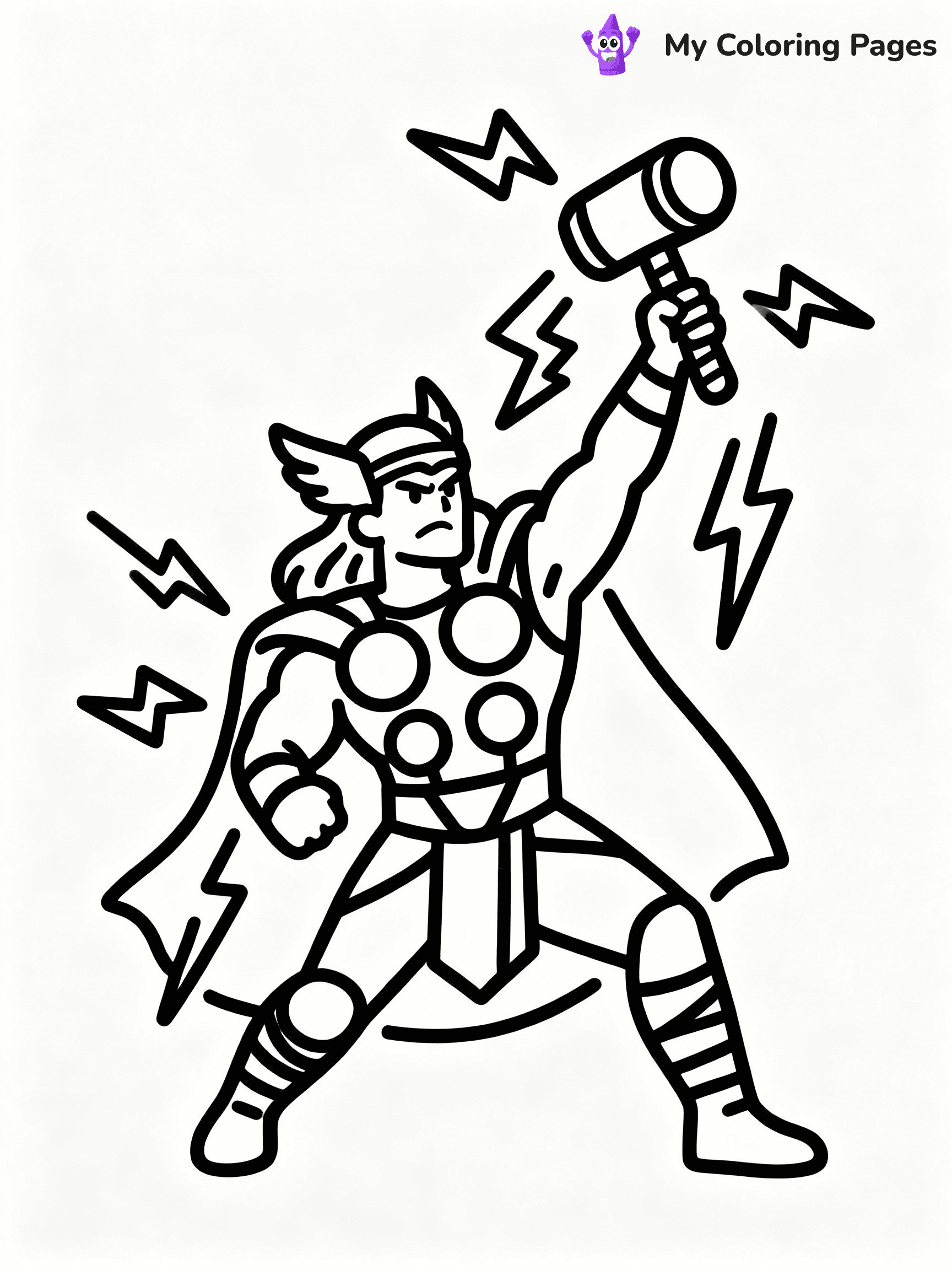 ⚠️ CRITICAL REQUIREMENT - ABSOLUTE BLACK AND WHITE ONLY ⚠️
This MUST be a BLACK AND WHITE line drawing ONLY. NO COLORS whatsoever.
- ONLY pure black lines (#000000) on pure white background (#FFFFFF)
- ABSOLUTELY NO colors, NO shading, NO gradients, NO grayscale
- If there are ANY colors in the output, the image is REJECTED
- This is a COLORING PAGE - meant to be COLORED IN by children
- The output must be UNCOLORED line art ready for coloring
⚠️ SUBJECT TO DRAW: Thor from Avengers in Marvel comic style, swinging Mjolnir, lightning crackling, determined expression
(REMEMBER: Output must be BLACK AND WHITE line art only, NOT colored!)
# COLORING PAGE: BLACK OUTLINES ONLY - WHITE BACKGROUND MANDATORY
Create a **coloring book page** using EXACTLY two values: black lines, white space.
## NON-NEGOTIABLE BINARY RULES
- **ONLY #000000 (black) and #FFFFFF (white)** - NO other values exist
- **EVERY PIXEL = BLACK OR WHITE** - no gray/shading/antialiasing
- **WHITE BACKGROUND MANDATORY** - entire canvas stays white
- **ALL SHAPES HOLLOW** - everything is empty outlines waiting to be colored
- **FORBIDDEN:** fills, shading, gradients, patterns, textures, colors
- **NO SOLID REGIONS** - if it's not a thin line, it's wrong
## Universal Line Standards
- Black outlines ONLY - thin, uniform weight
- Every shape completely empty inside
- Closed contours suitable for coloring
- Simple flat illustration - zero depth/3D/realism
- **Style:** Whimsical Doodle Art Alley - rounded, friendly outlines (unless specified)
## Everything = Outline Only
- Characters/animals: hollow shapes
- Objects/clothing: empty contours
- Backgrounds/scenery: line work only
- Natural elements: outlined forms
- Dark/night areas: don't exist (use outlined symbols)
- Textures/patterns: convert to simple lines
## The Test
Can a child color EVERY white space with crayons? If any area is pre-filled/shaded/gray or colored in, it FAILS. Every shape must be waiting to receive color.
**FINAL OUTPUT**: Binary coloring page. Black lines define shapes. White spaces ready for coloring. Nothing else exists. No exceptions. Print-ready.
⚠️ FINAL REMINDER: Draw the subject "Thor from Avengers in Marvel comic style, swinging Mjolnir, lightning crackling, determined expression" as BLACK AND WHITE line art. Zero colors in output.