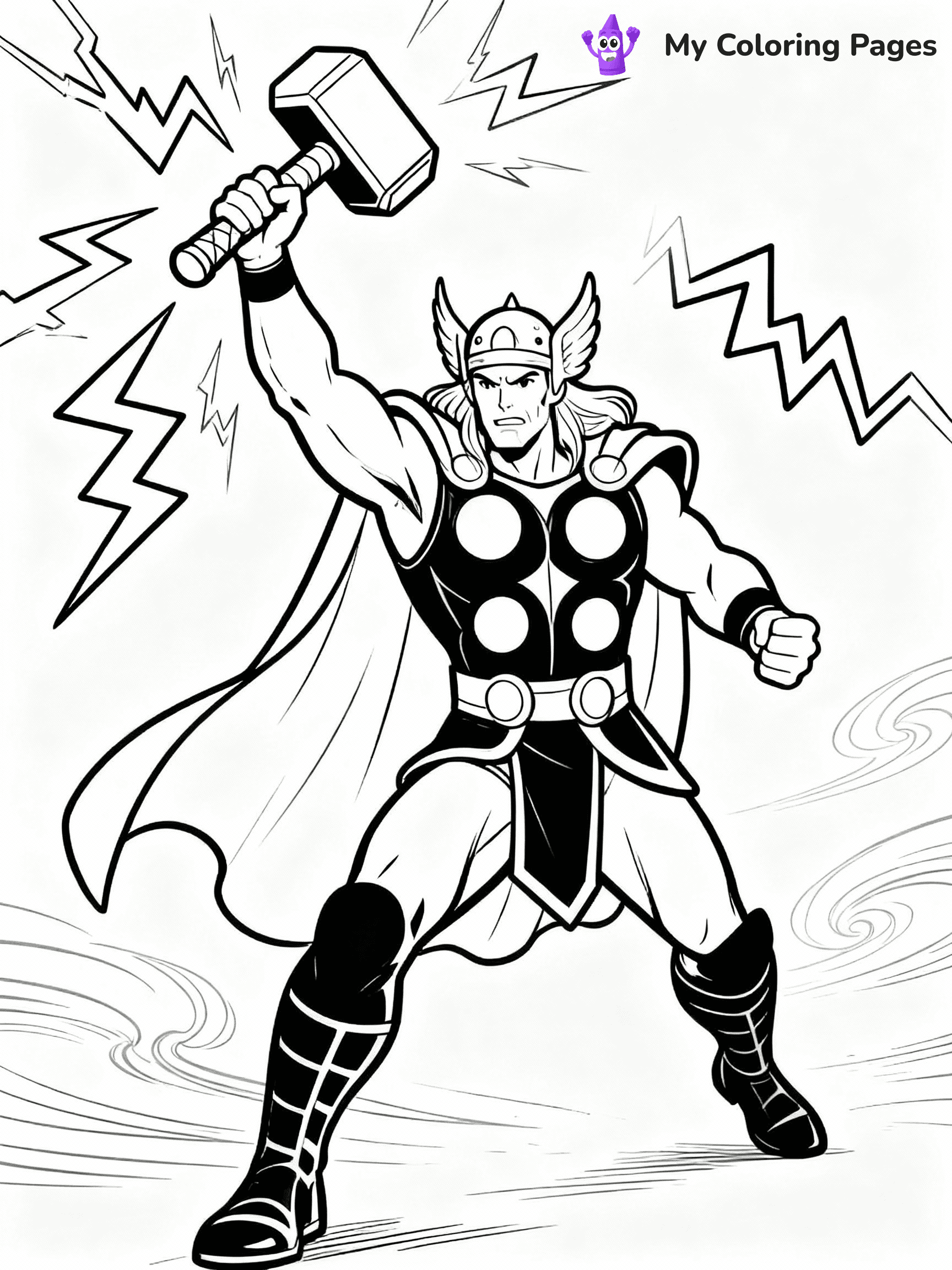 ⚠️ CRITICAL REQUIREMENT - ABSOLUTE BLACK AND WHITE ONLY ⚠️
This MUST be a BLACK AND WHITE line drawing ONLY. NO COLORS whatsoever.
- ONLY pure black lines (#000000) on pure white background (#FFFFFF)
- ABSOLUTELY NO colors, NO shading, NO gradients, NO grayscale
- If there are ANY colors in the output, the image is REJECTED
- This is a COLORING PAGE - meant to be COLORED IN by children
- The output must be UNCOLORED line art ready for coloring
⚠️ SUBJECT TO DRAW: Thor from Avengers in Marvel comic style, swinging Mjolnir, lightning crackling, determined expression
(REMEMBER: Output must be BLACK AND WHITE line art only, NOT colored!)
# COLORING PAGE: BLACK OUTLINES ONLY - WHITE BACKGROUND MANDATORY
Create a **coloring book page** using EXACTLY two values: black lines, white space.
## NON-NEGOTIABLE BINARY RULES
- **ONLY #000000 (black) and #FFFFFF (white)** - NO other values exist
- **EVERY PIXEL = BLACK OR WHITE** - no gray/shading/antialiasing
- **WHITE BACKGROUND MANDATORY** - entire canvas stays white
- **ALL SHAPES HOLLOW** - everything is empty outlines waiting to be colored
- **FORBIDDEN:** fills, shading, gradients, patterns, textures, colors
- **NO SOLID REGIONS** - if it's not a thin line, it's wrong
## Universal Line Standards
- Black outlines ONLY - thin, uniform weight
- Every shape completely empty inside
- Closed contours suitable for coloring
- Simple flat illustration - zero depth/3D/realism
- **Style:** Whimsical Doodle Art Alley - rounded, friendly outlines (unless specified)
## Everything = Outline Only
- Characters/animals: hollow shapes
- Objects/clothing: empty contours
- Backgrounds/scenery: line work only
- Natural elements: outlined forms
- Dark/night areas: don't exist (use outlined symbols)
- Textures/patterns: convert to simple lines
## The Test
Can a child color EVERY white space with crayons? If any area is pre-filled/shaded/gray or colored in, it FAILS. Every shape must be waiting to receive color.
**FINAL OUTPUT**: Binary coloring page. Black lines define shapes. White spaces ready for coloring. Nothing else exists. No exceptions. Print-ready.
⚠️ FINAL REMINDER: Draw the subject "Thor from Avengers in Marvel comic style, swinging Mjolnir, lightning crackling, determined expression" as BLACK AND WHITE line art. Zero colors in output.