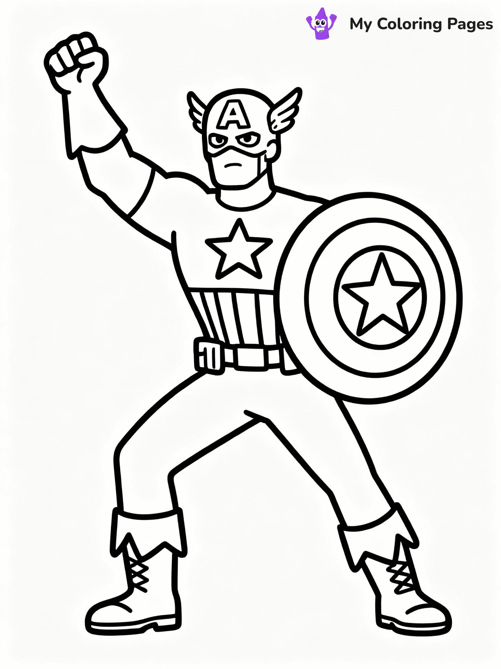 ⚠️ CRITICAL REQUIREMENT - ABSOLUTE BLACK AND WHITE ONLY ⚠️
This MUST be a BLACK AND WHITE line drawing ONLY. NO COLORS whatsoever.
- ONLY pure black lines (#000000) on pure white background (#FFFFFF)
- ABSOLUTELY NO colors, NO shading, NO gradients, NO grayscale
- If there are ANY colors in the output, the image is REJECTED
- This is a COLORING PAGE - meant to be COLORED IN by children
- The output must be UNCOLORED line art ready for coloring
⚠️ SUBJECT TO DRAW: Captain America from Avengers in Marvel comic style, shield raised, ready for battle, patriotic costume details
(REMEMBER: Output must be BLACK AND WHITE line art only, NOT colored!)
# COLORING PAGE: BLACK OUTLINES ONLY - WHITE BACKGROUND MANDATORY
Create a **coloring book page** using EXACTLY two values: black lines, white space.
## NON-NEGOTIABLE BINARY RULES
- **ONLY #000000 (black) and #FFFFFF (white)** - NO other values exist
- **EVERY PIXEL = BLACK OR WHITE** - no gray/shading/antialiasing
- **WHITE BACKGROUND MANDATORY** - entire canvas stays white
- **ALL SHAPES HOLLOW** - everything is empty outlines waiting to be colored
- **FORBIDDEN:** fills, shading, gradients, patterns, textures, colors
- **NO SOLID REGIONS** - if it's not a thin line, it's wrong
## Universal Line Standards
- Black outlines ONLY - thin, uniform weight
- Every shape completely empty inside
- Closed contours suitable for coloring
- Simple flat illustration - zero depth/3D/realism
- **Style:** Whimsical Doodle Art Alley - rounded, friendly outlines (unless specified)
## Everything = Outline Only
- Characters/animals: hollow shapes
- Objects/clothing: empty contours
- Backgrounds/scenery: line work only
- Natural elements: outlined forms
- Dark/night areas: don't exist (use outlined symbols)
- Textures/patterns: convert to simple lines
## The Test
Can a child color EVERY white space with crayons? If any area is pre-filled/shaded/gray or colored in, it FAILS. Every shape must be waiting to receive color.
**FINAL OUTPUT**: Binary coloring page. Black lines define shapes. White spaces ready for coloring. Nothing else exists. No exceptions. Print-ready.
⚠️ FINAL REMINDER: Draw the subject "Captain America from Avengers in Marvel comic style, shield raised, ready for battle, patriotic costume details" as BLACK AND WHITE line art. Zero colors in output.
