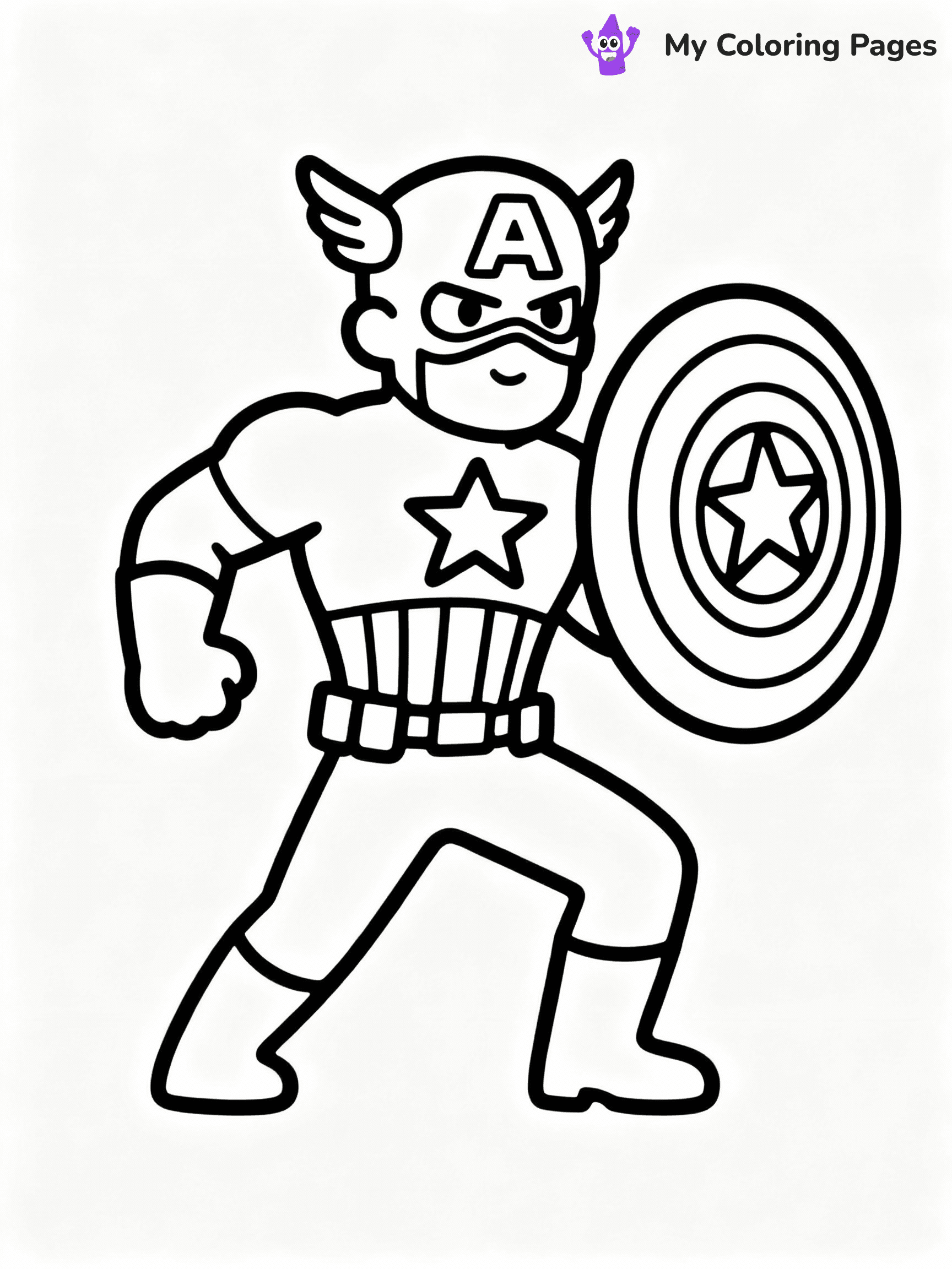 ⚠️ CRITICAL REQUIREMENT - ABSOLUTE BLACK AND WHITE ONLY ⚠️
This MUST be a BLACK AND WHITE line drawing ONLY. NO COLORS whatsoever.
- ONLY pure black lines (#000000) on pure white background (#FFFFFF)
- ABSOLUTELY NO colors, NO shading, NO gradients, NO grayscale
- If there are ANY colors in the output, the image is REJECTED
- This is a COLORING PAGE - meant to be COLORED IN by children
- The output must be UNCOLORED line art ready for coloring
⚠️ SUBJECT TO DRAW: Captain America from Avengers in Marvel comic style, shield raised, ready for battle, patriotic costume details
(REMEMBER: Output must be BLACK AND WHITE line art only, NOT colored!)
# COLORING PAGE: BLACK OUTLINES ONLY - WHITE BACKGROUND MANDATORY
Create a **coloring book page** using EXACTLY two values: black lines, white space.
## NON-NEGOTIABLE BINARY RULES
- **ONLY #000000 (black) and #FFFFFF (white)** - NO other values exist
- **EVERY PIXEL = BLACK OR WHITE** - no gray/shading/antialiasing
- **WHITE BACKGROUND MANDATORY** - entire canvas stays white
- **ALL SHAPES HOLLOW** - everything is empty outlines waiting to be colored
- **FORBIDDEN:** fills, shading, gradients, patterns, textures, colors
- **NO SOLID REGIONS** - if it's not a thin line, it's wrong
## Universal Line Standards
- Black outlines ONLY - thin, uniform weight
- Every shape completely empty inside
- Closed contours suitable for coloring
- Simple flat illustration - zero depth/3D/realism
- **Style:** Whimsical Doodle Art Alley - rounded, friendly outlines (unless specified)
## Everything = Outline Only
- Characters/animals: hollow shapes
- Objects/clothing: empty contours
- Backgrounds/scenery: line work only
- Natural elements: outlined forms
- Dark/night areas: don't exist (use outlined symbols)
- Textures/patterns: convert to simple lines
## The Test
Can a child color EVERY white space with crayons? If any area is pre-filled/shaded/gray or colored in, it FAILS. Every shape must be waiting to receive color.
**FINAL OUTPUT**: Binary coloring page. Black lines define shapes. White spaces ready for coloring. Nothing else exists. No exceptions. Print-ready.
⚠️ FINAL REMINDER: Draw the subject "Captain America from Avengers in Marvel comic style, shield raised, ready for battle, patriotic costume details" as BLACK AND WHITE line art. Zero colors in output.