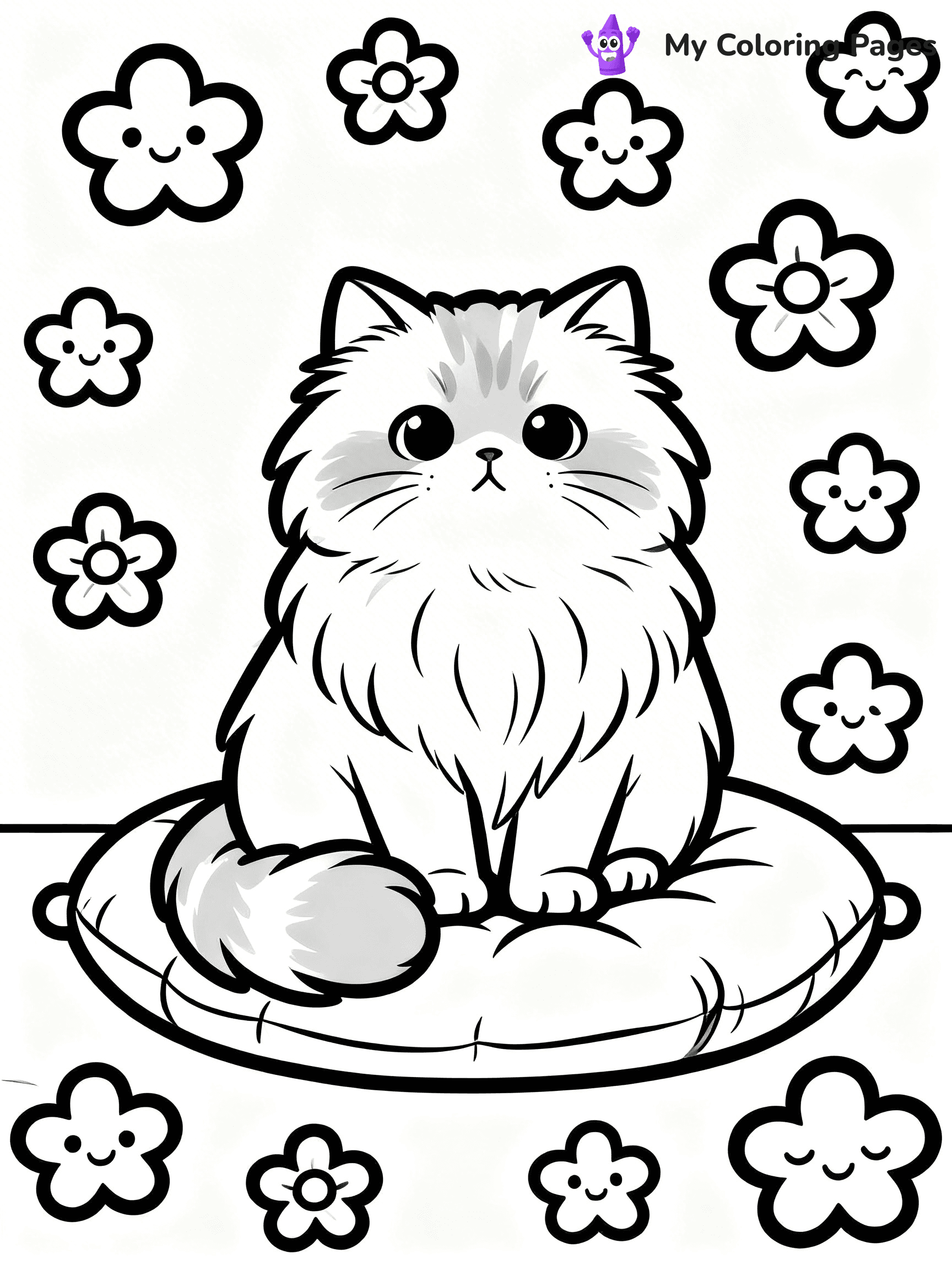Kawaii Cat Easy Cute Cat Coloring Pages - 55