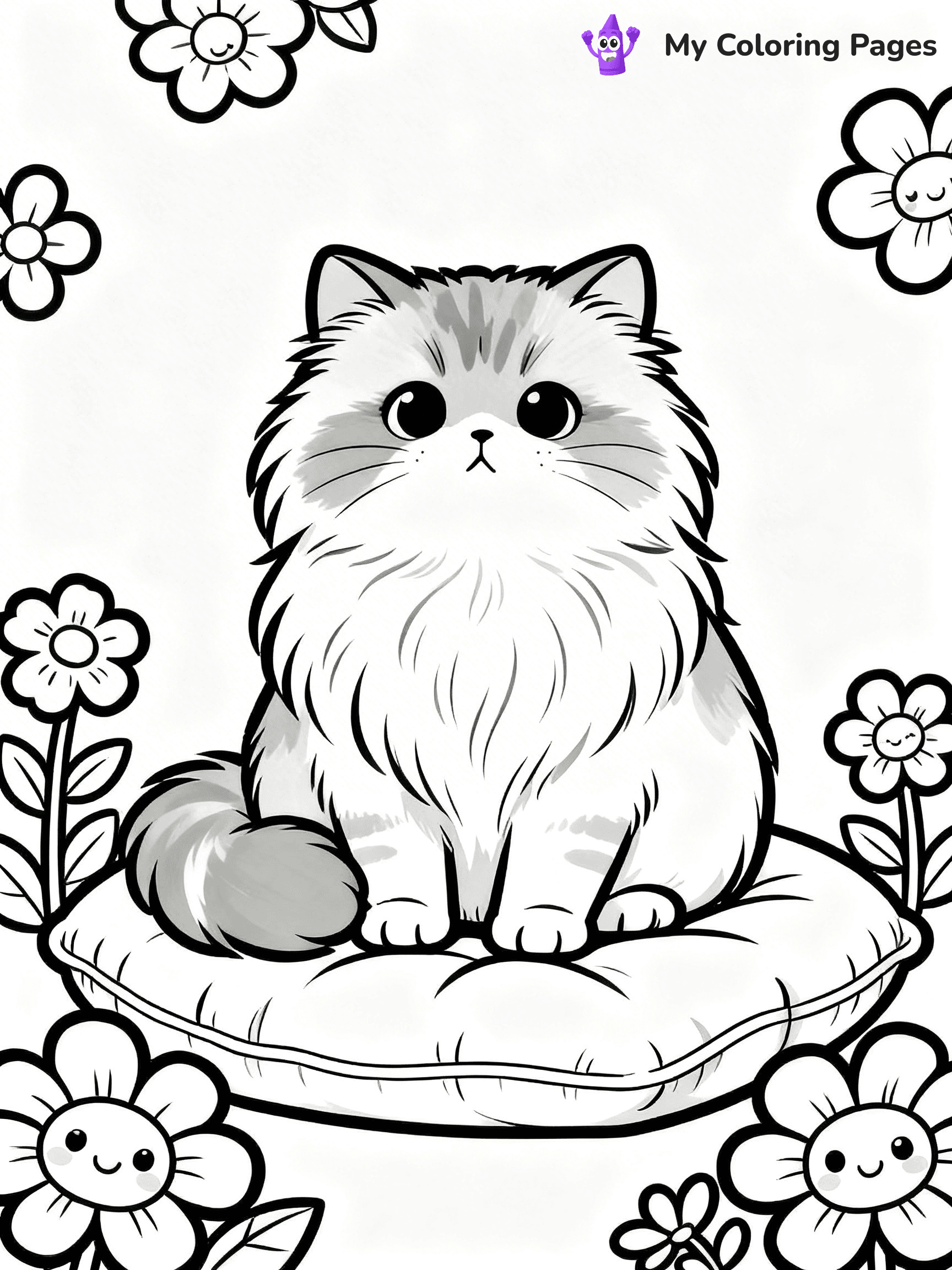 Kawaii Cat Easy Cute Cat Coloring Pages - 54