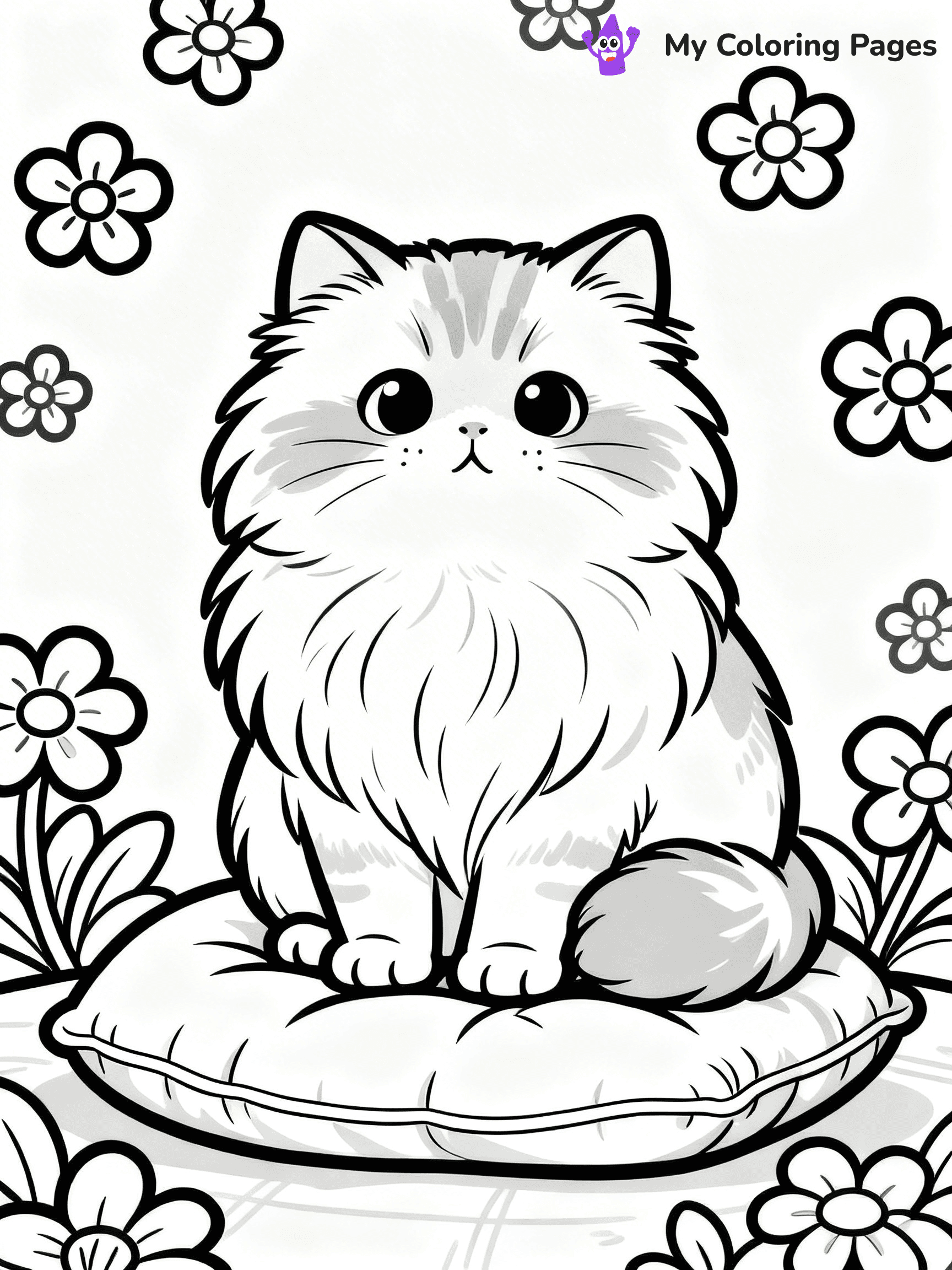 Kawaii Cat Easy Cute Cat Coloring Pages - 53