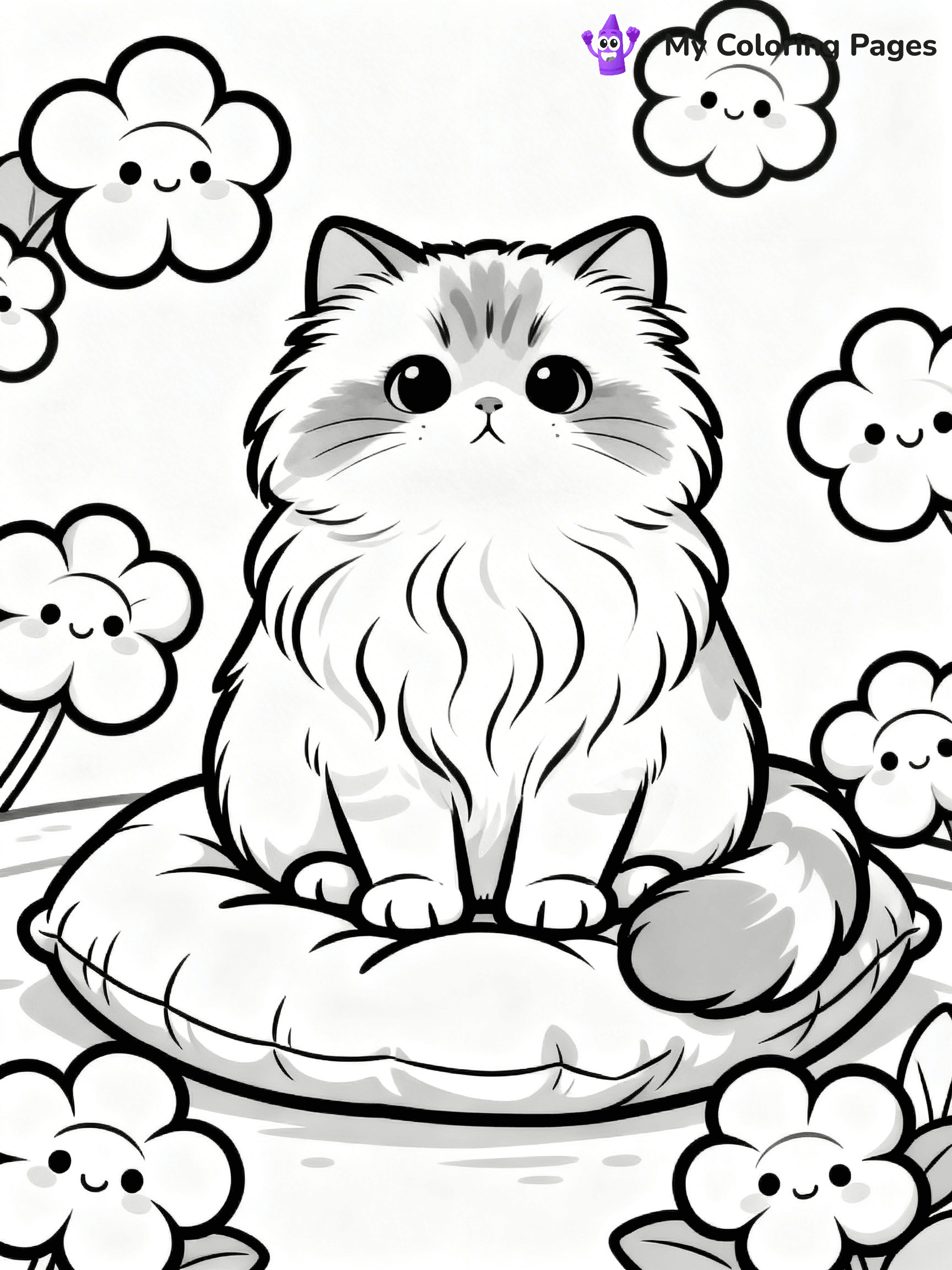 Kawaii Cat Easy Cute Cat Coloring Pages - 52