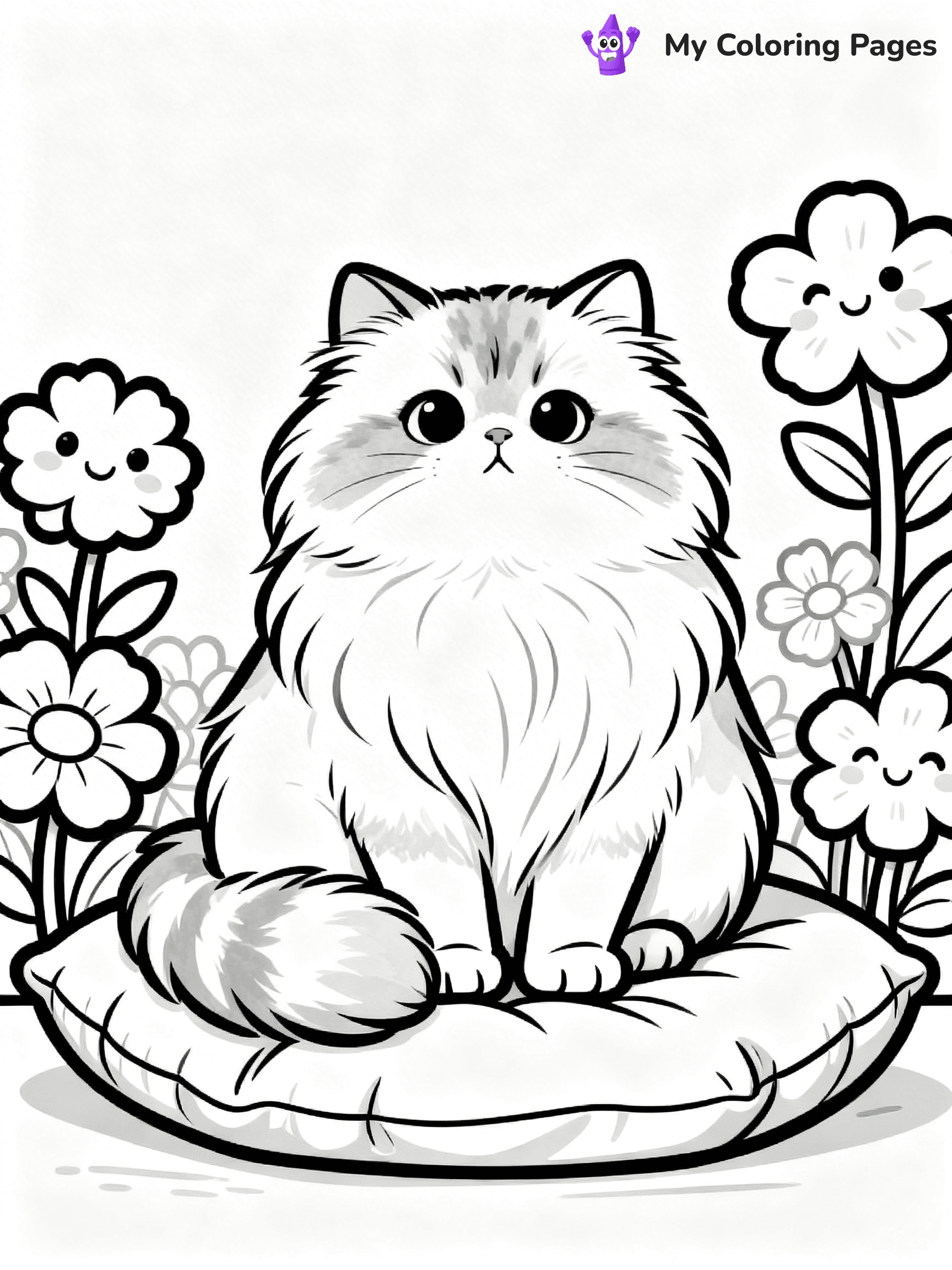 Kawaii Cat Easy Cute Cat Coloring Pages - 51