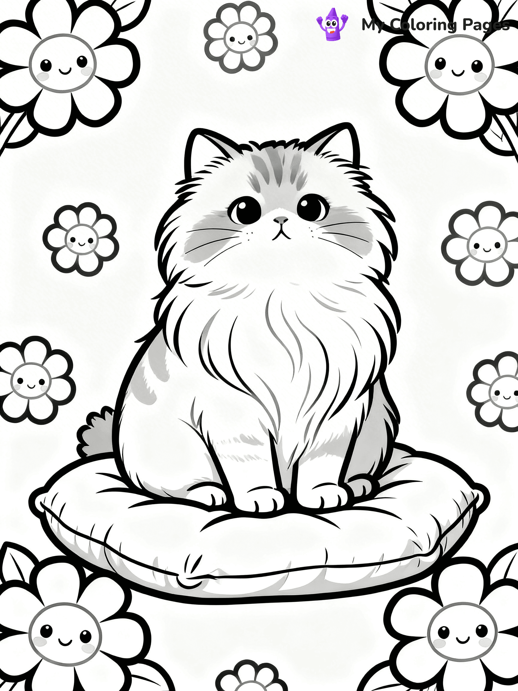 Kawaii Cat Easy Cute Cat Coloring Pages - 50