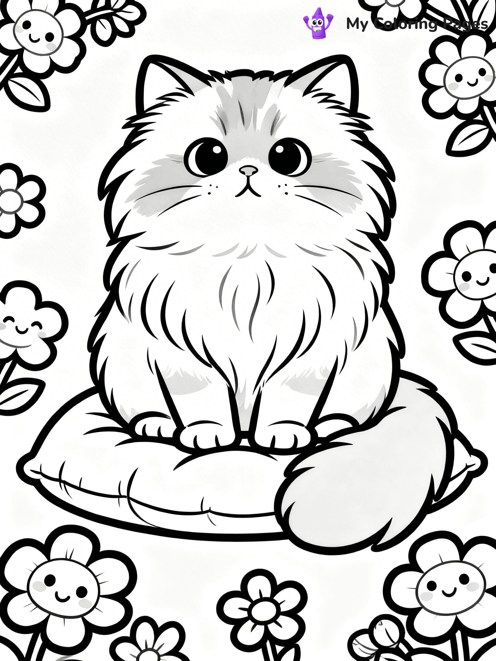 Kawaii Cat Easy Cute Cat Coloring Pages - 49