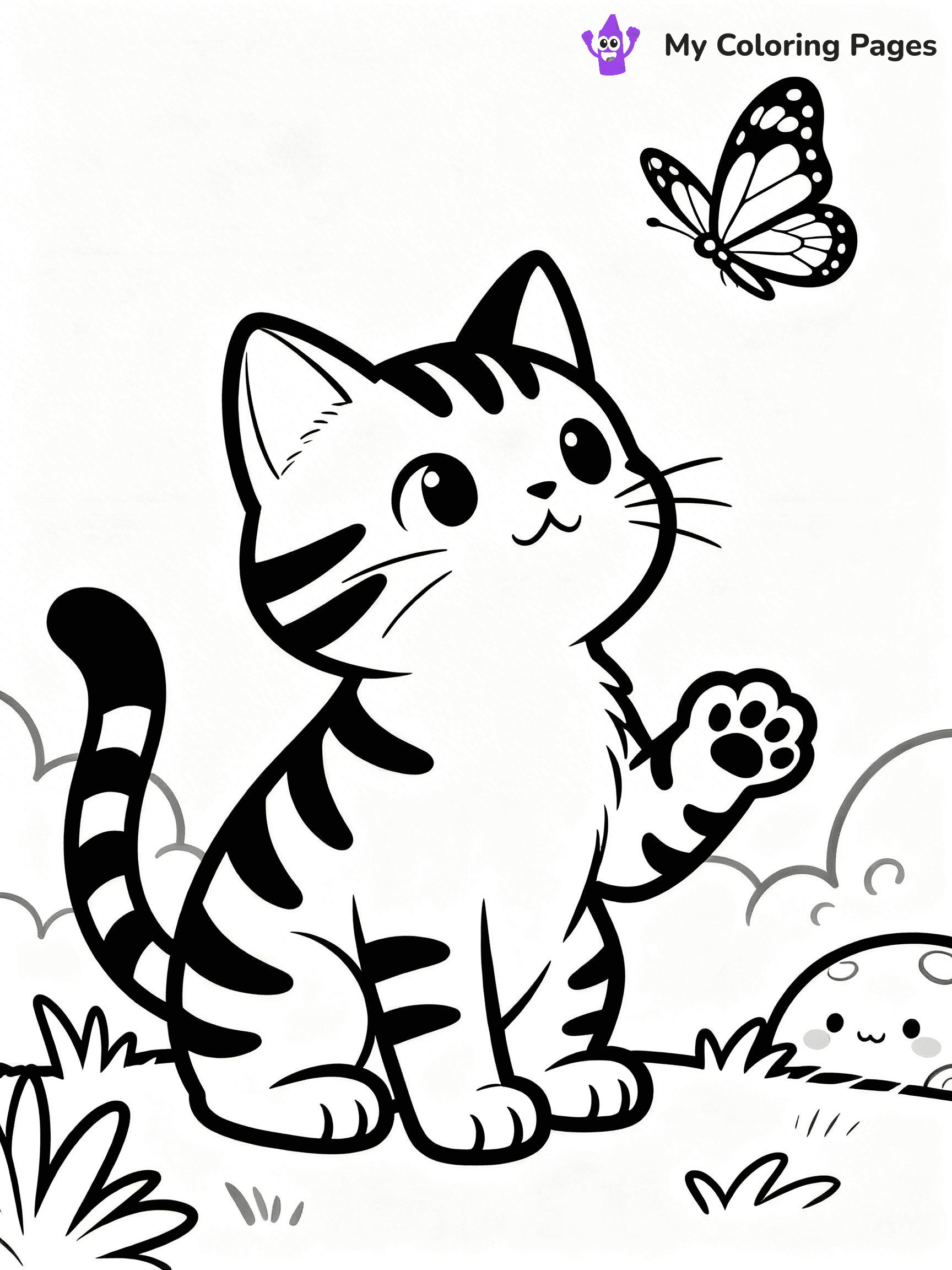 Kawaii Cat Easy Cute Cat Coloring Pages - 47