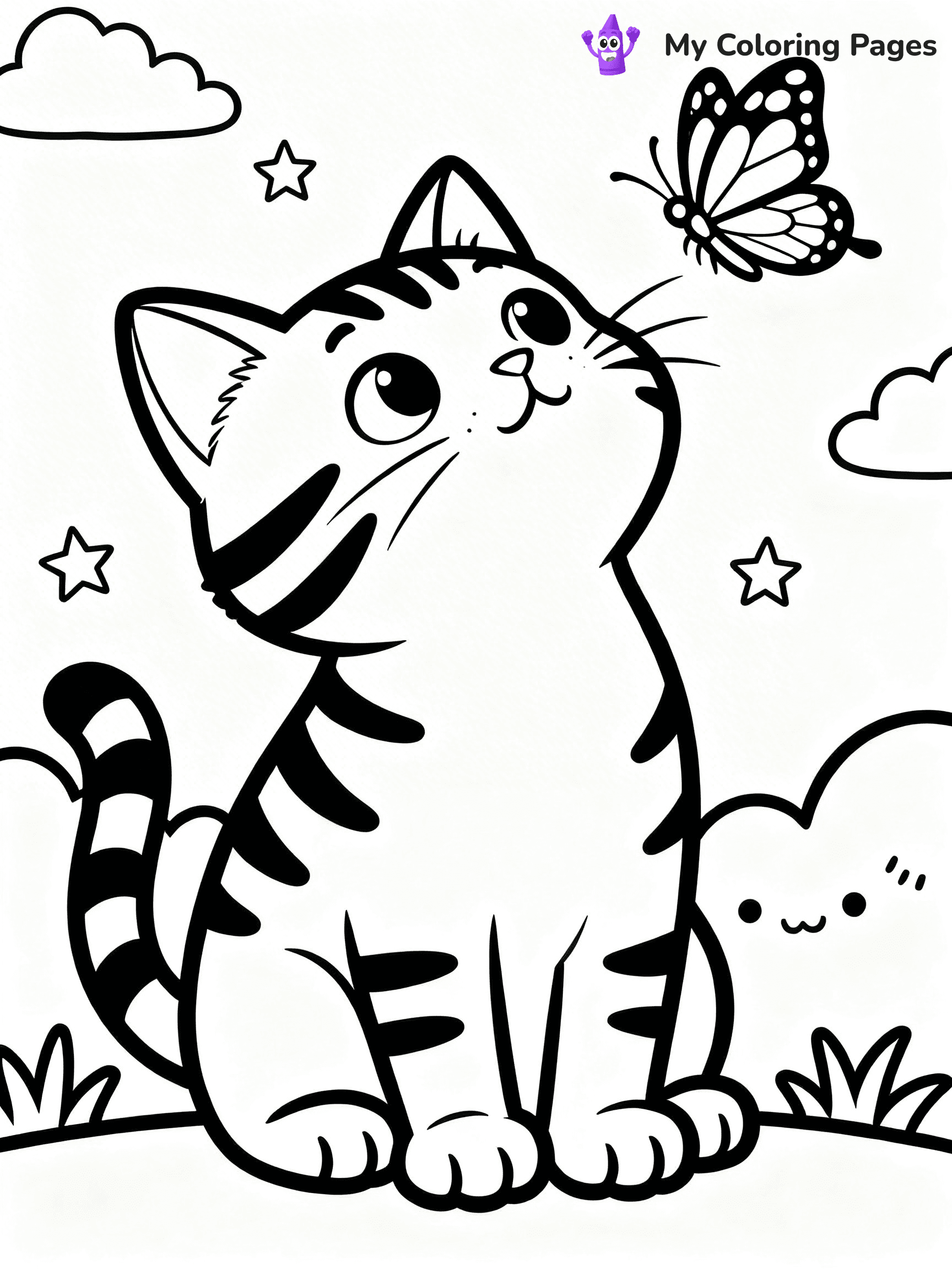 Kawaii Cat Easy Cute Cat Coloring Pages - 46