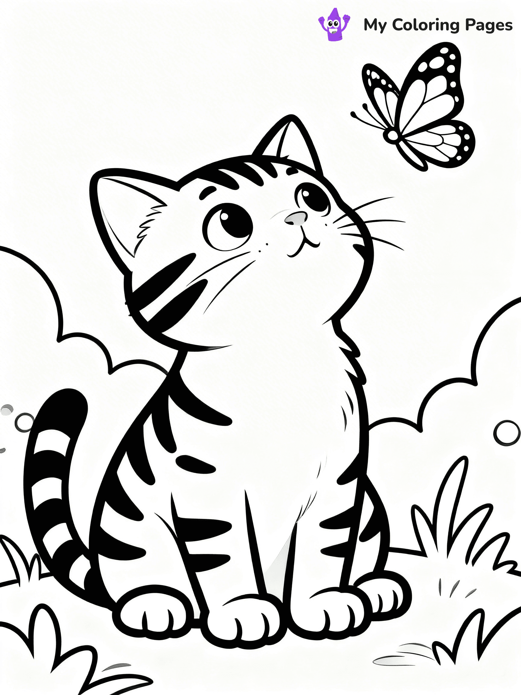 Kawaii Cat Easy Cute Cat Coloring Pages - 45