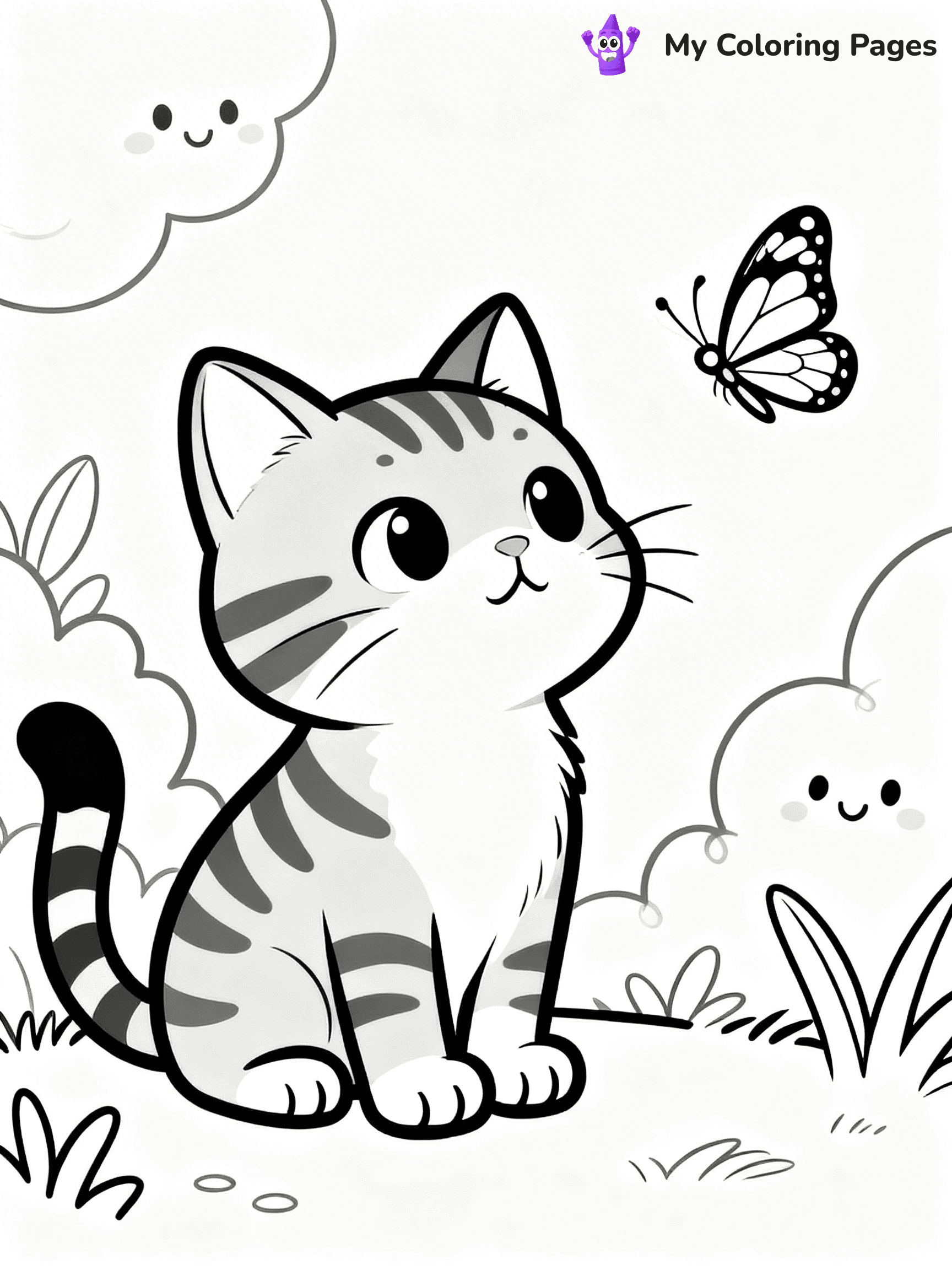 Kawaii Cat Easy Cute Cat Coloring Pages - 44