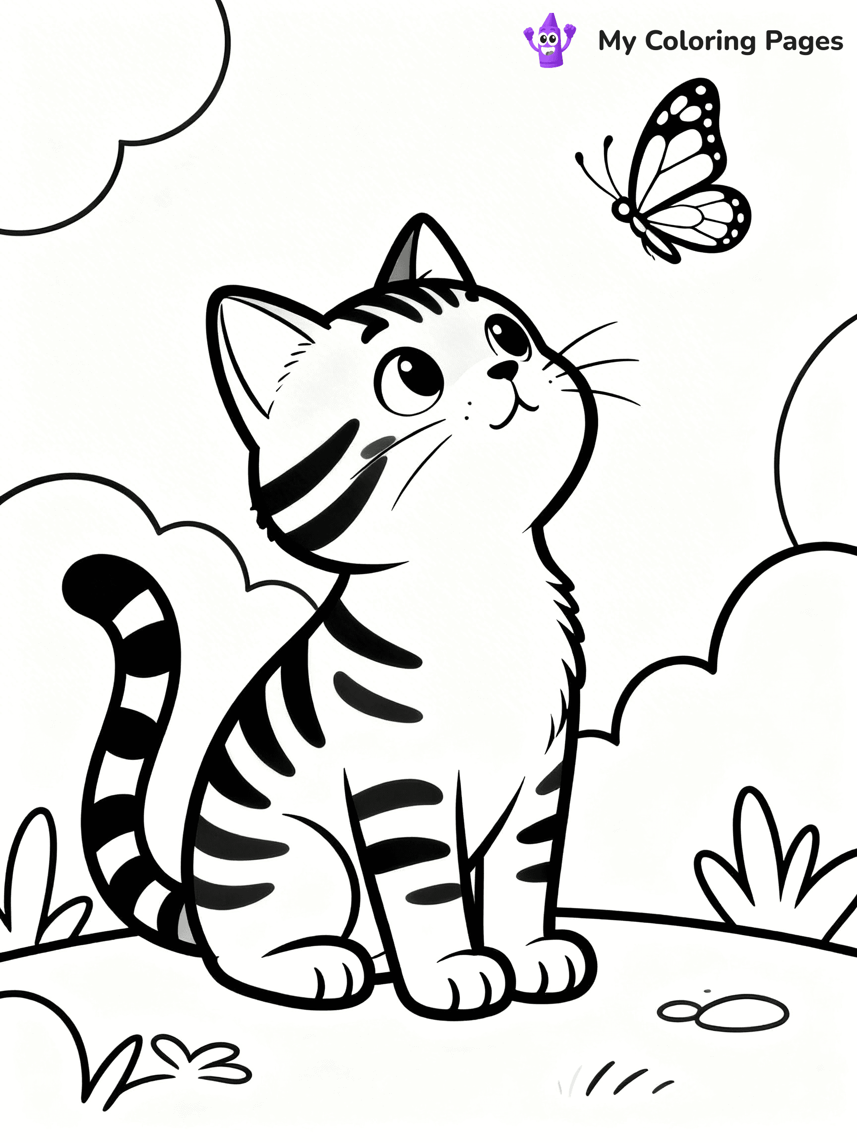 Kawaii Cat Easy Cute Cat Coloring Pages - 42