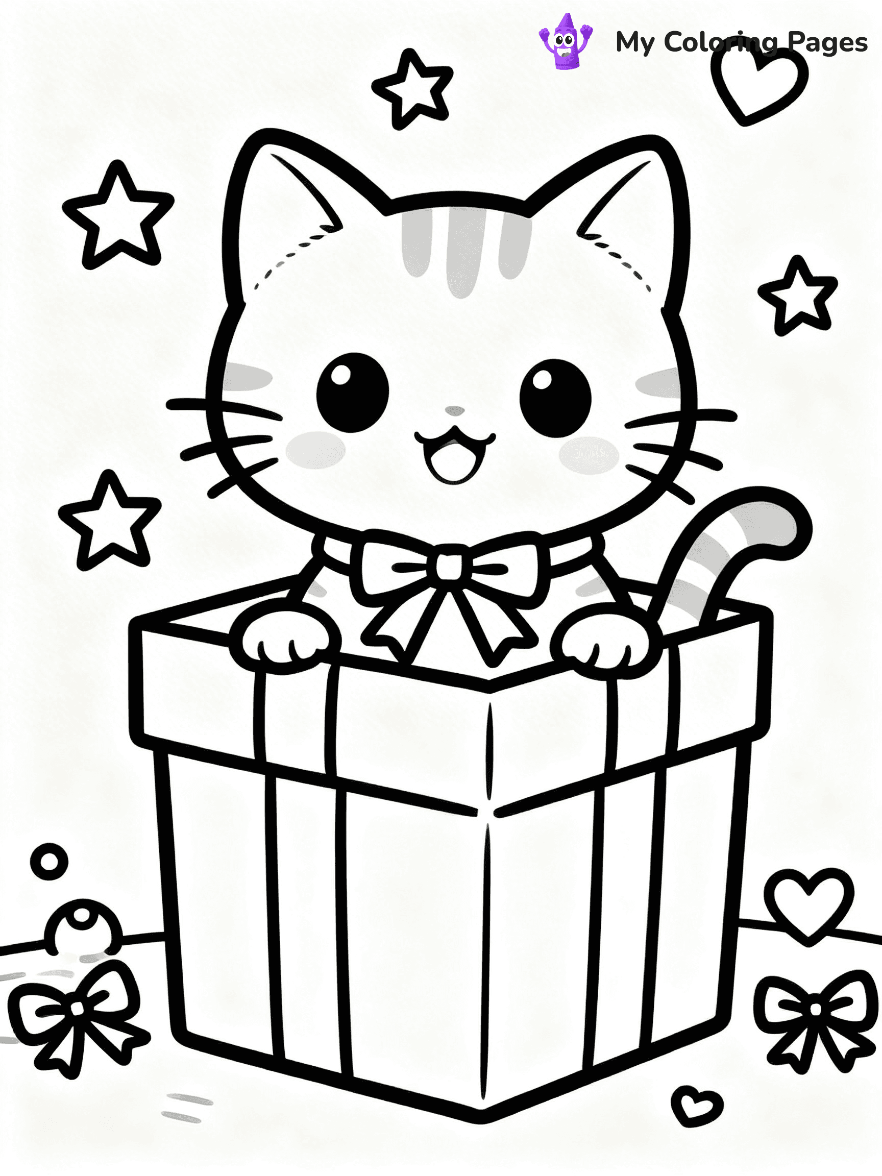 Kawaii Cat Easy Cute Cat Coloring Pages - 40