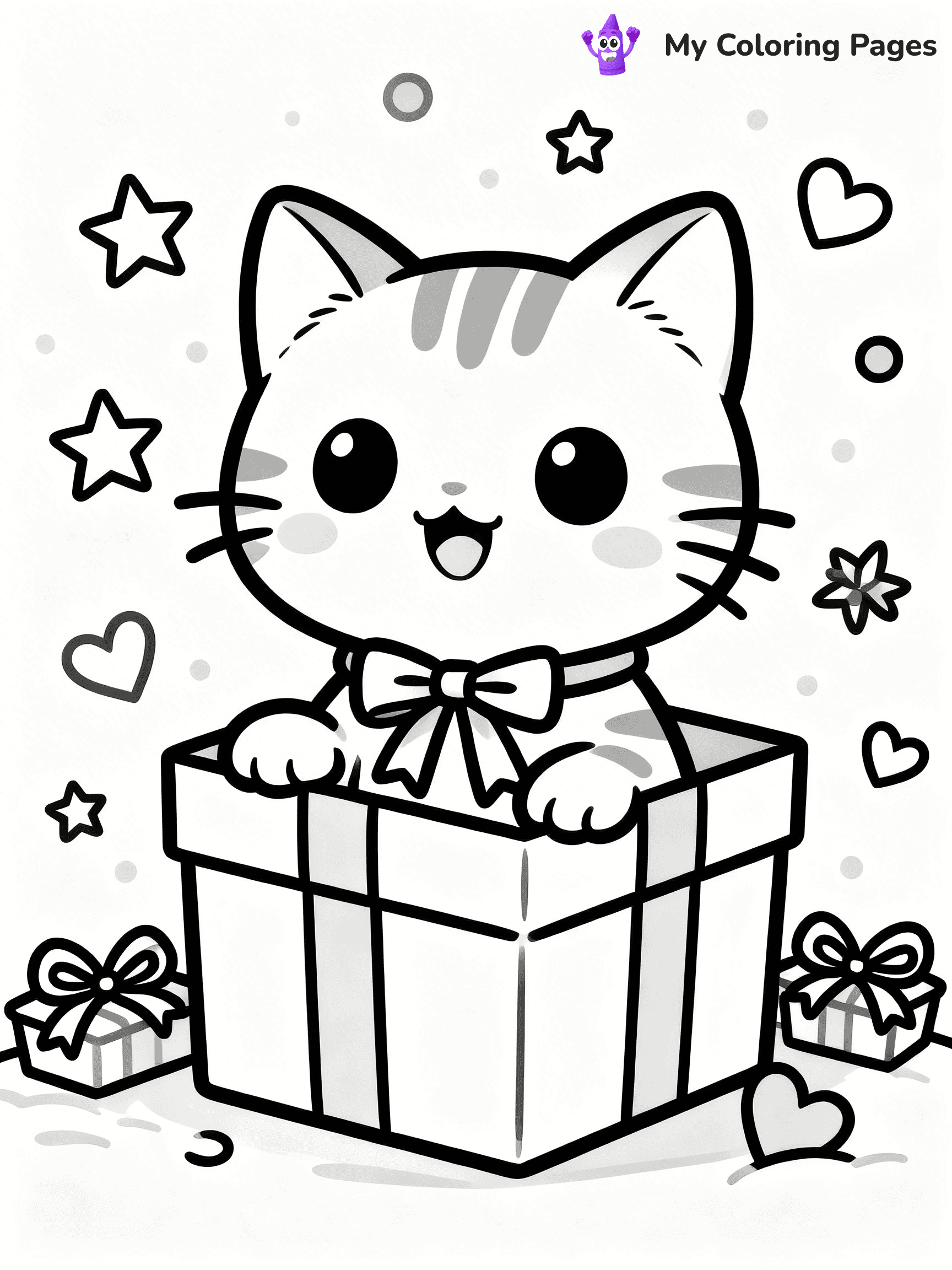 Kawaii Cat Easy Cute Cat Coloring Pages - 38