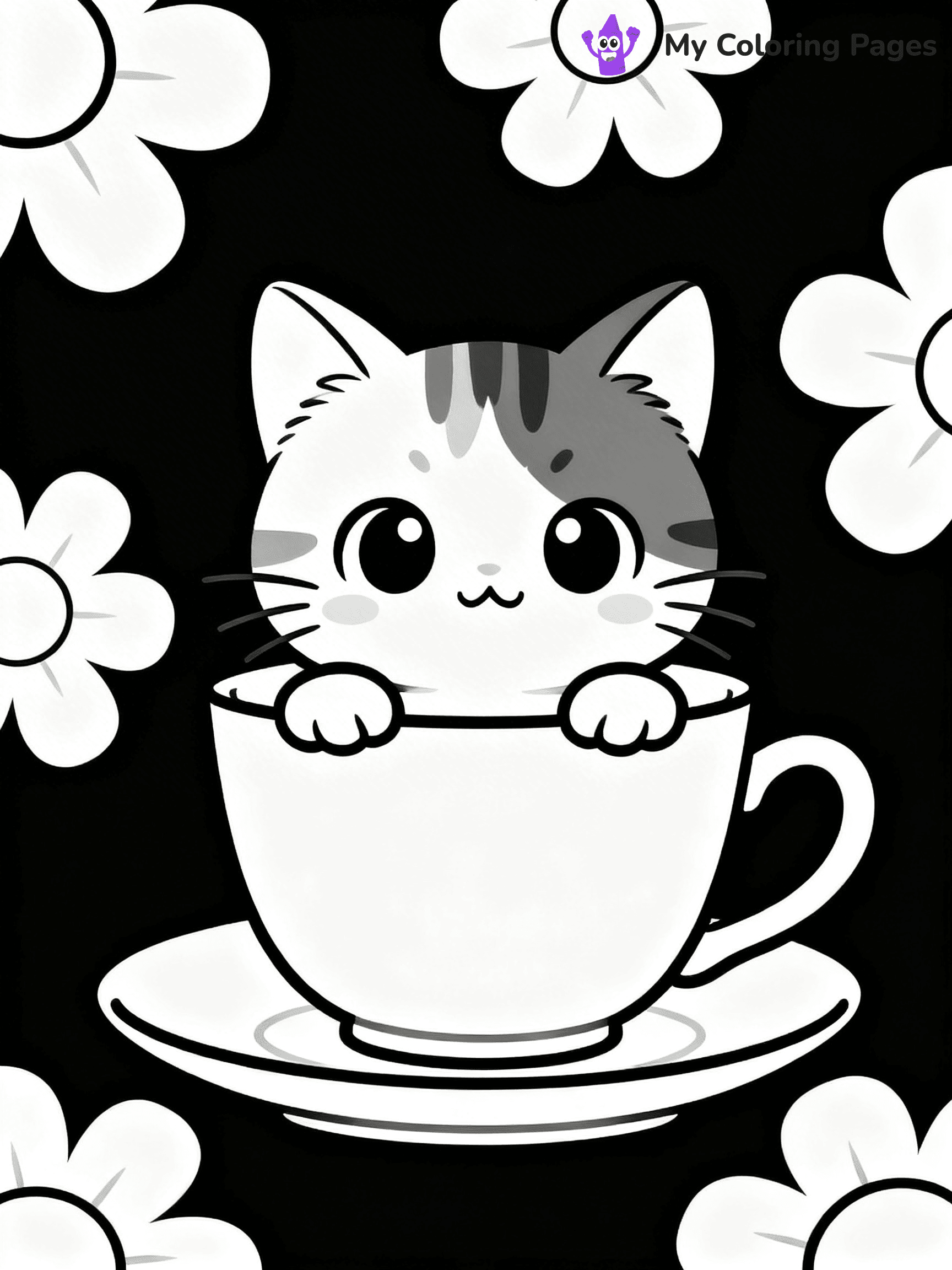 Kawaii Cat Easy Cute Cat Coloring Pages - 29