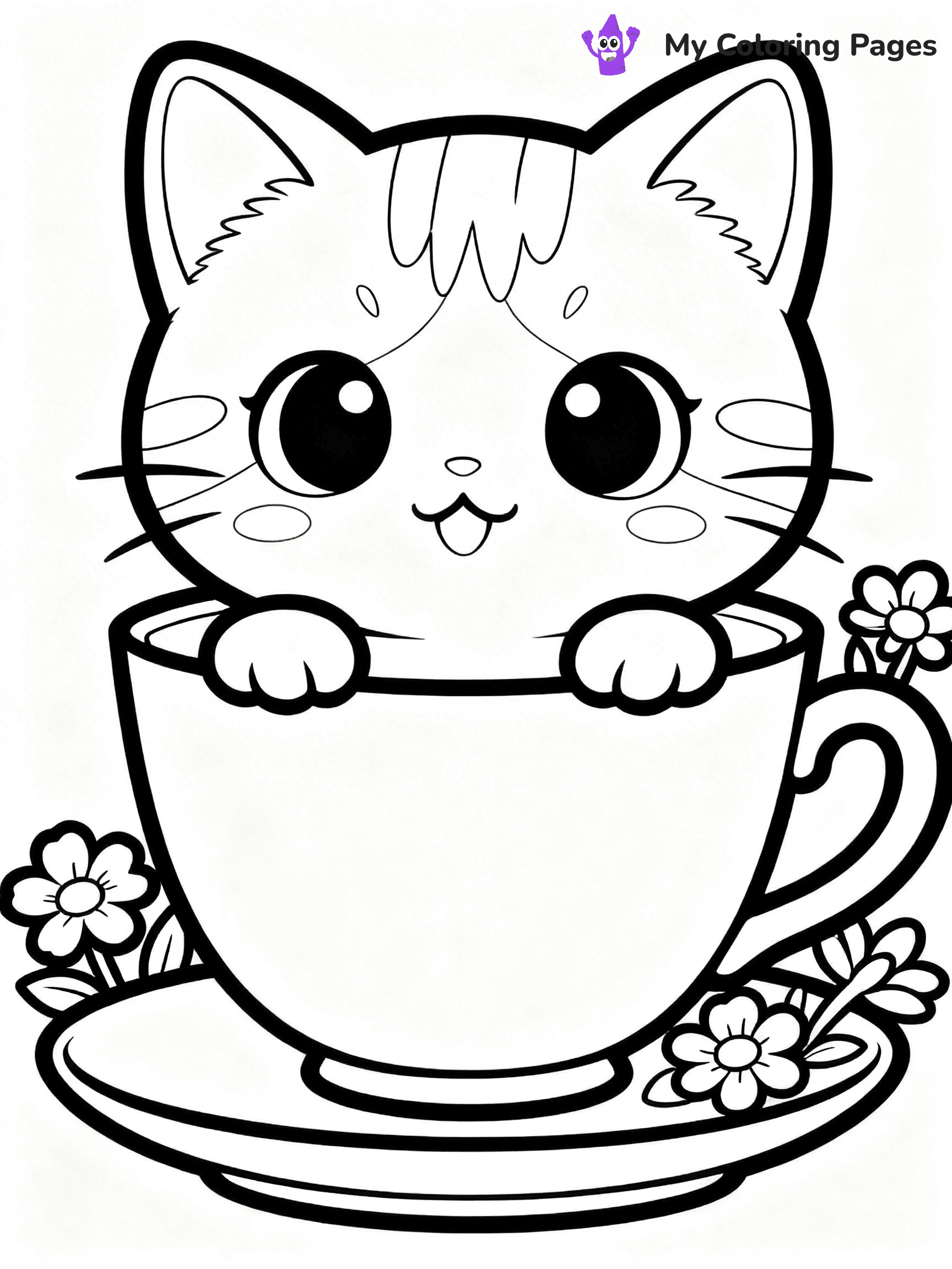 Kawaii Cat Easy Cute Cat Coloring Pages - 28