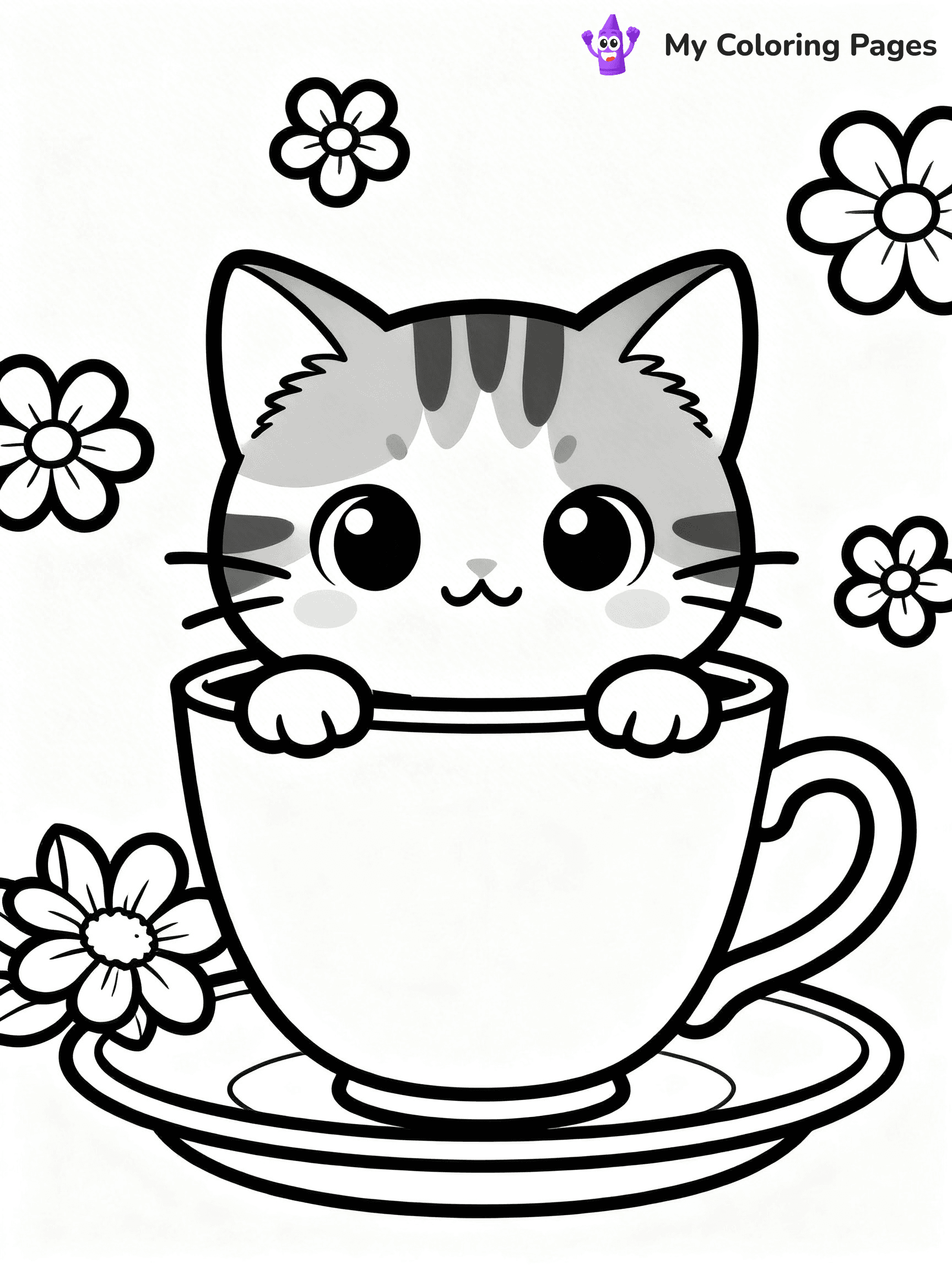 Kawaii Cat Easy Cute Cat Coloring Pages - 27