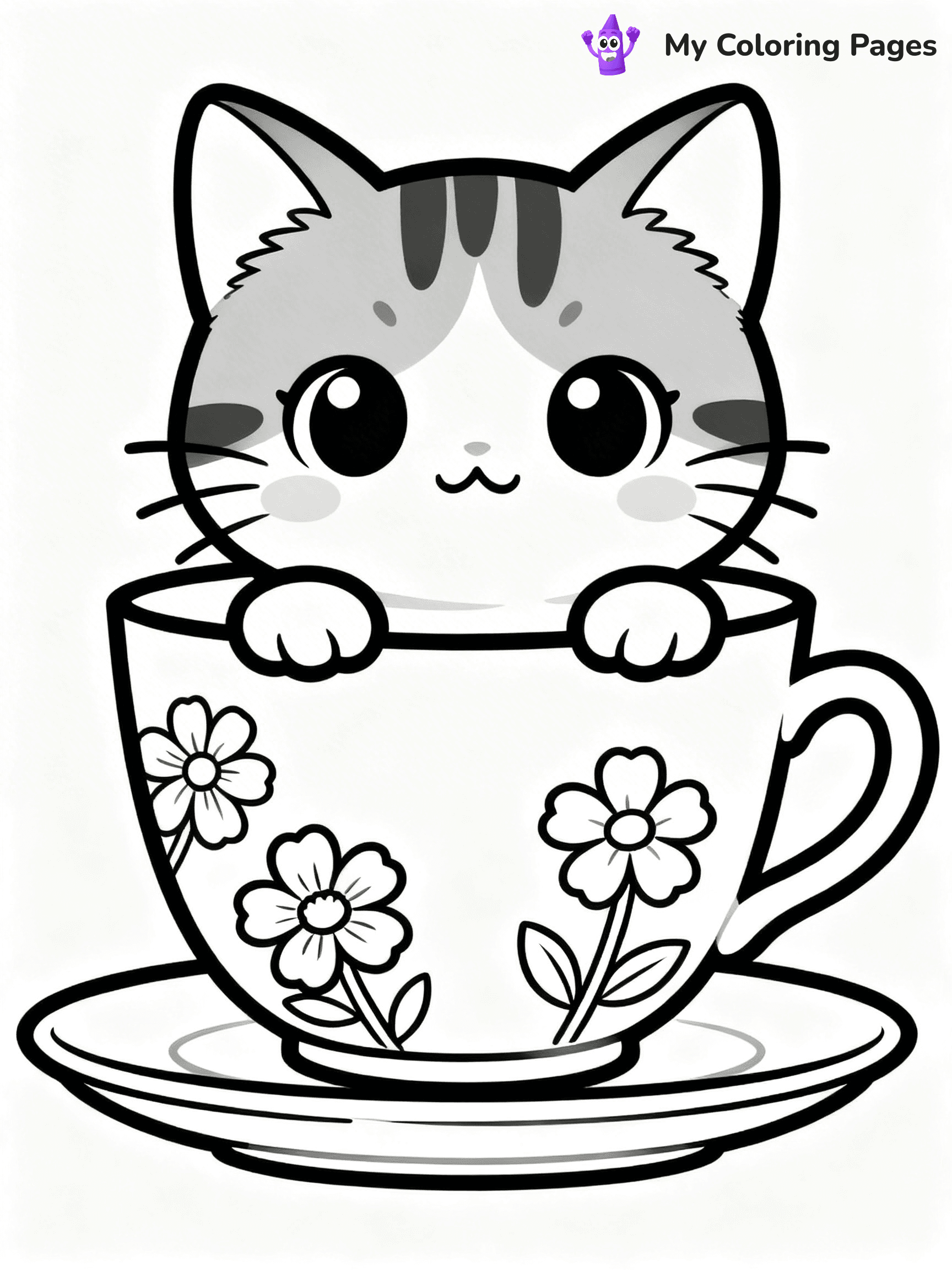 Kawaii Cat Easy Cute Cat Coloring Pages - 26