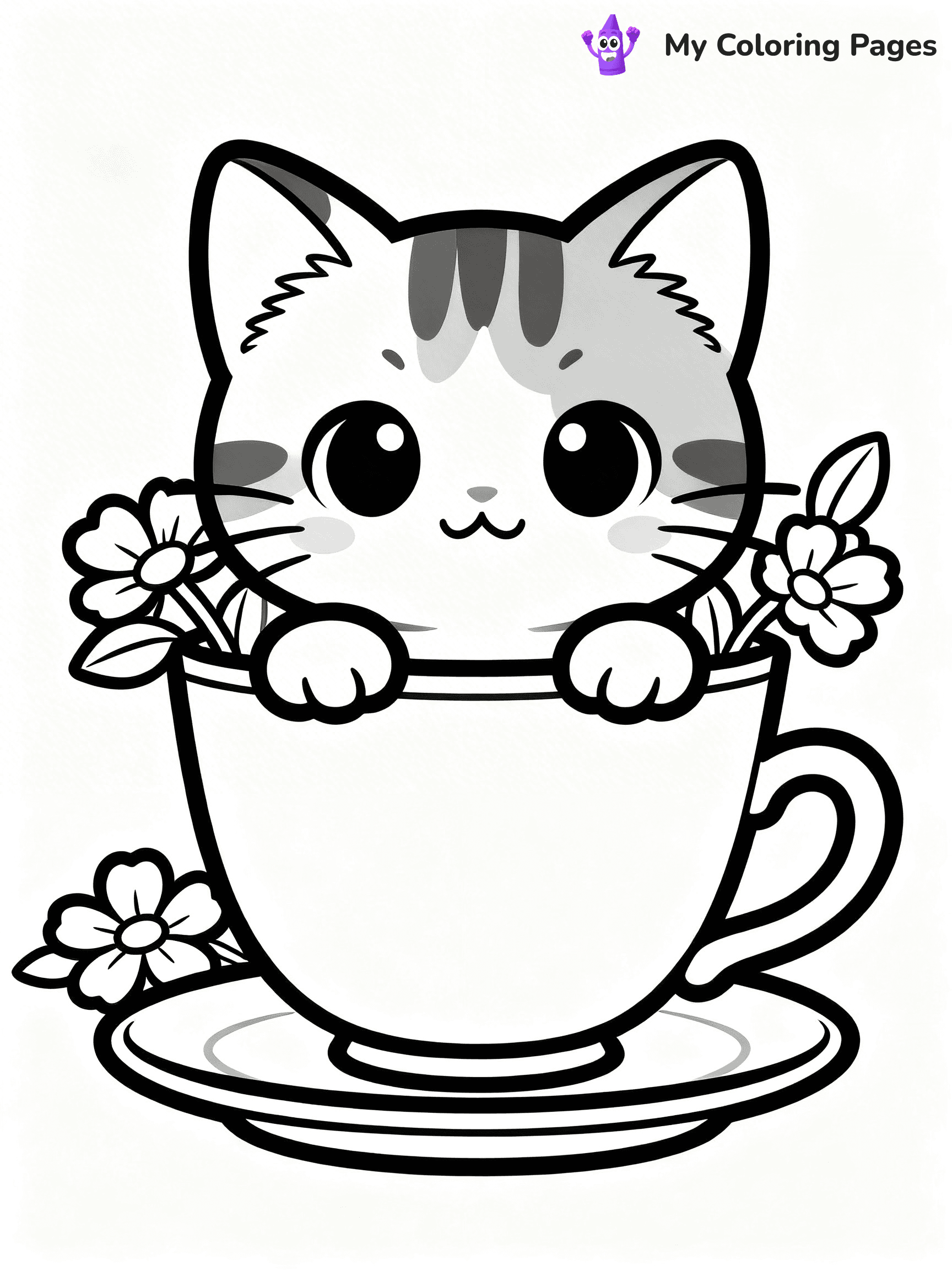 Kawaii Cat Easy Cute Cat Coloring Pages - 24