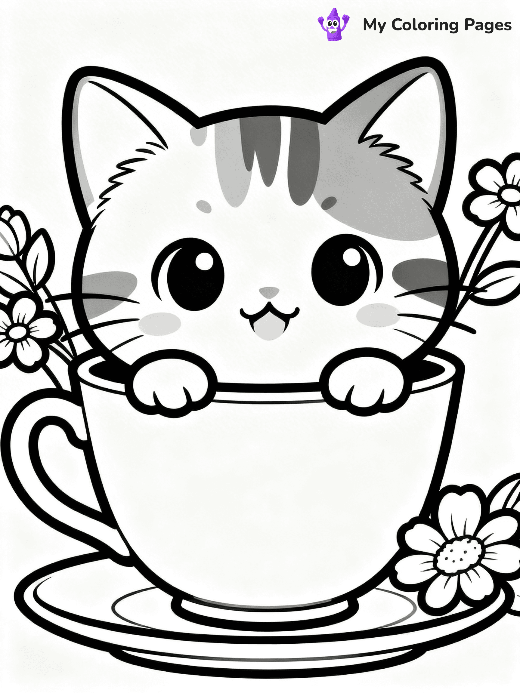 Kawaii Cat Easy Cute Cat Coloring Pages - 23