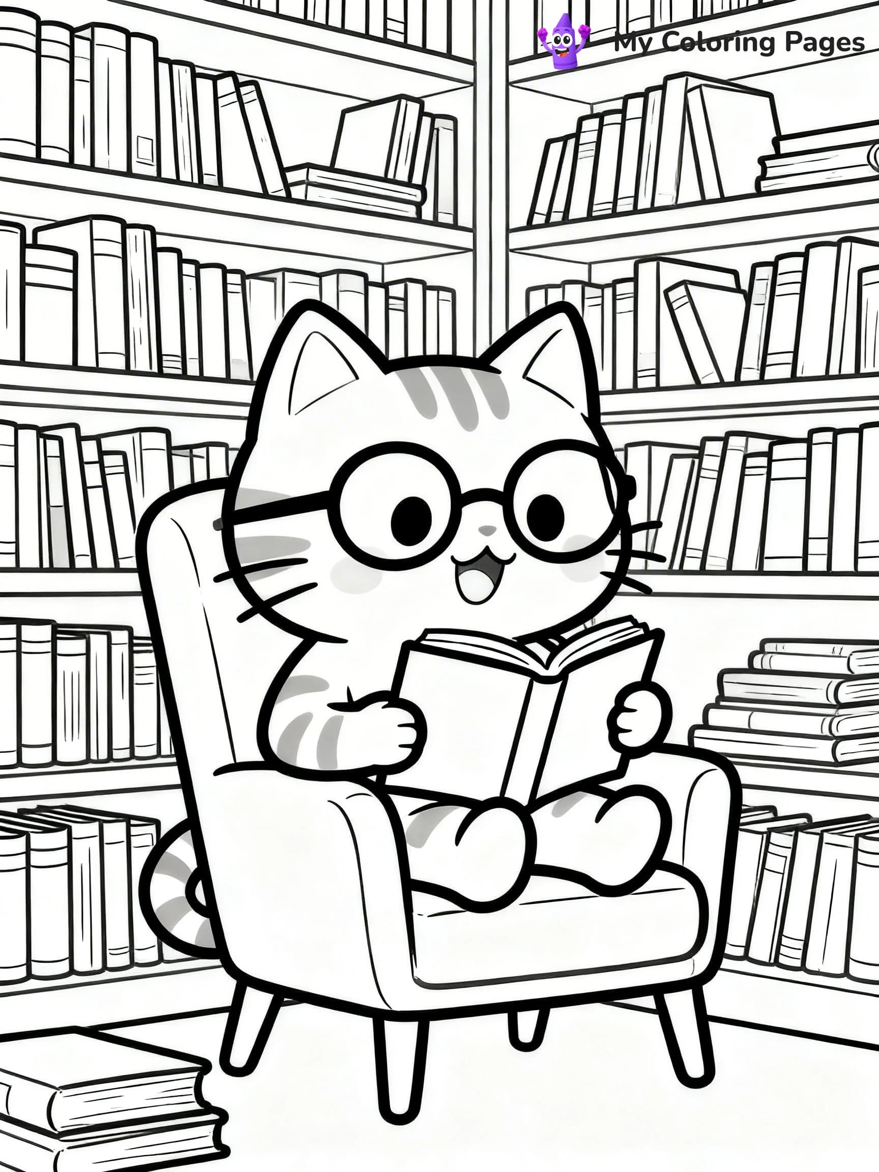 Kawaii Cat Easy Cute Cat Coloring Pages - 13