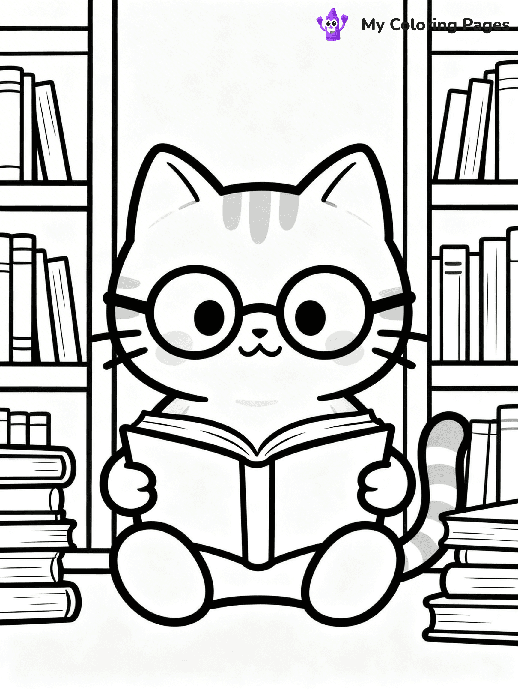 Kawaii Cat Easy Cute Cat Coloring Pages - 12