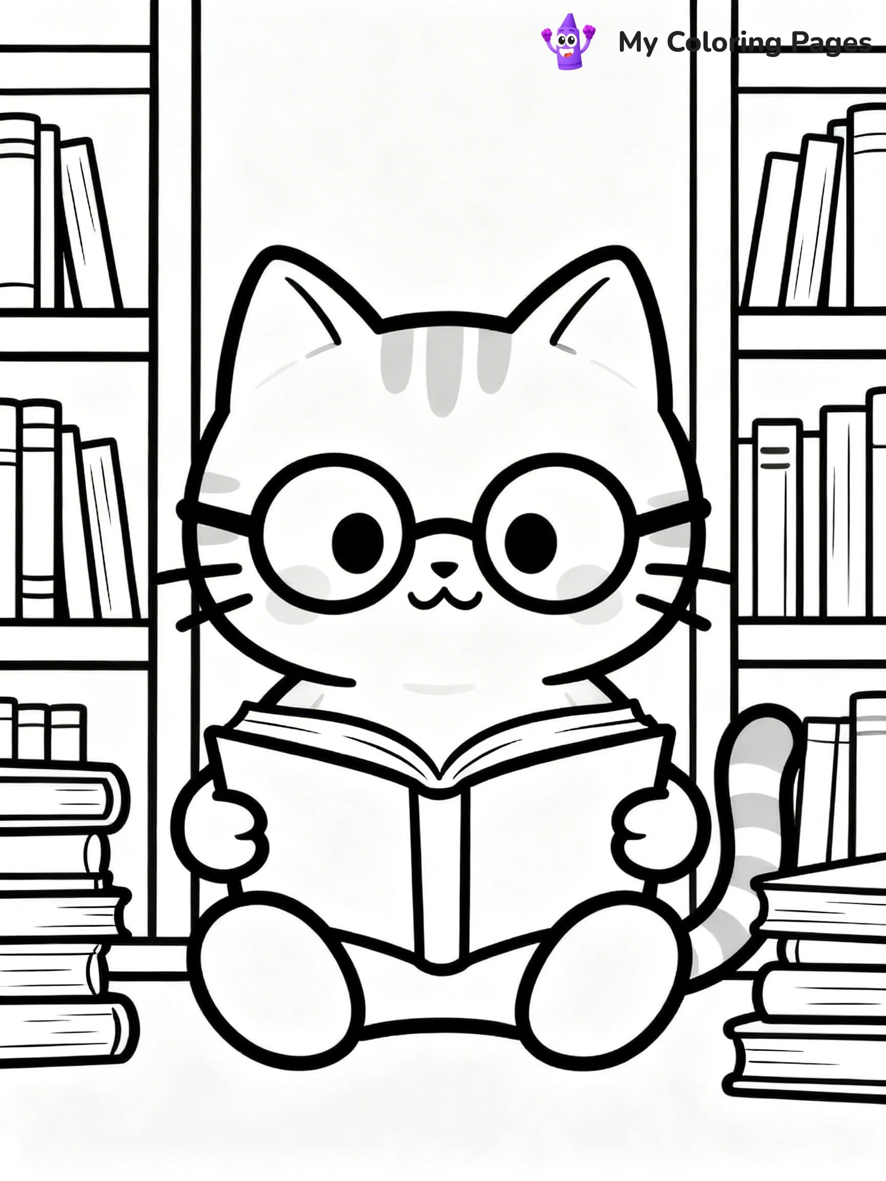 Kawaii Cat Easy Cute Cat Coloring Pages - 12