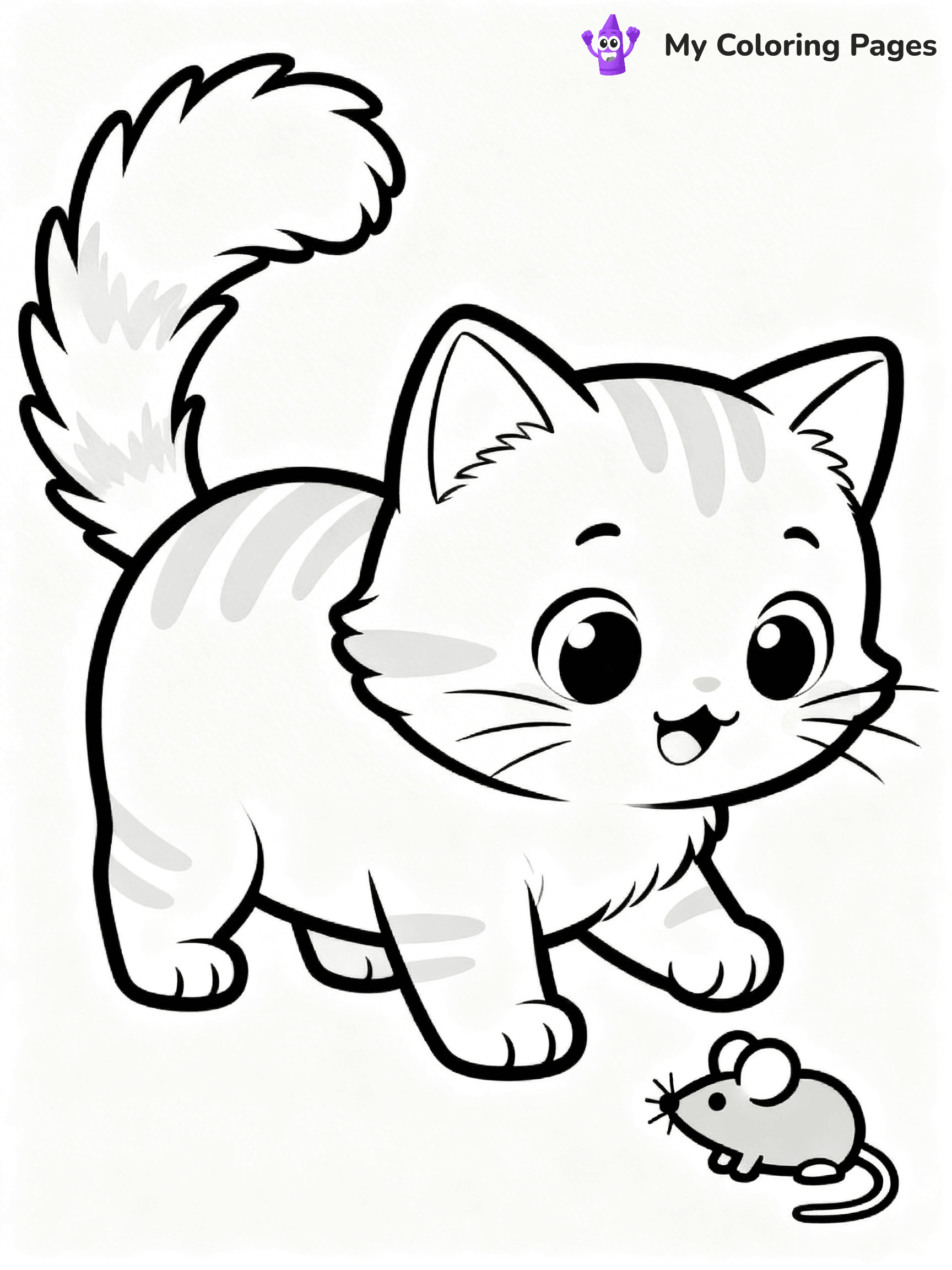 Kawaii Cat Easy Cute Cat Coloring Pages - 9