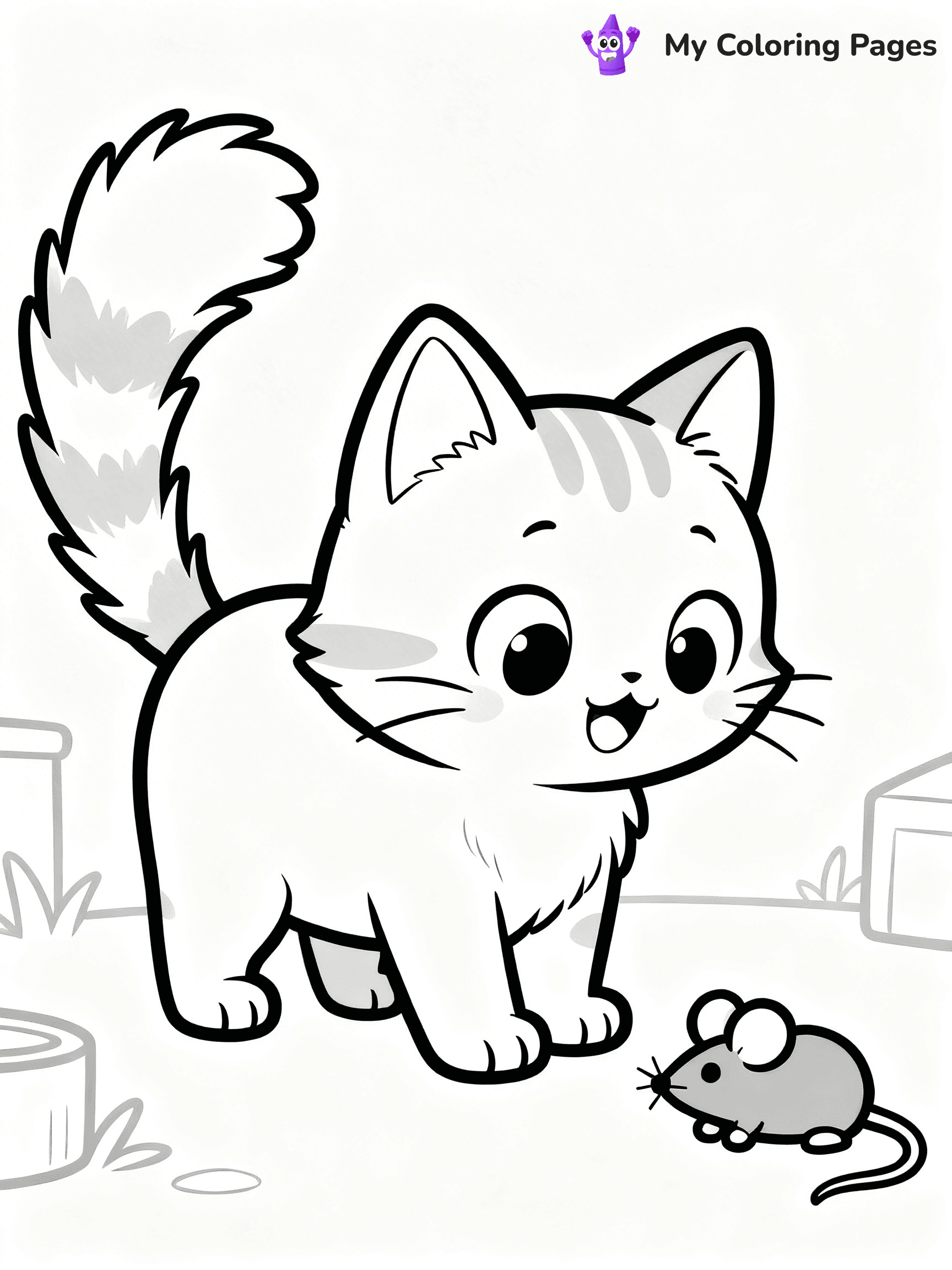 Kawaii Cat Easy Cute Cat Coloring Pages - 7