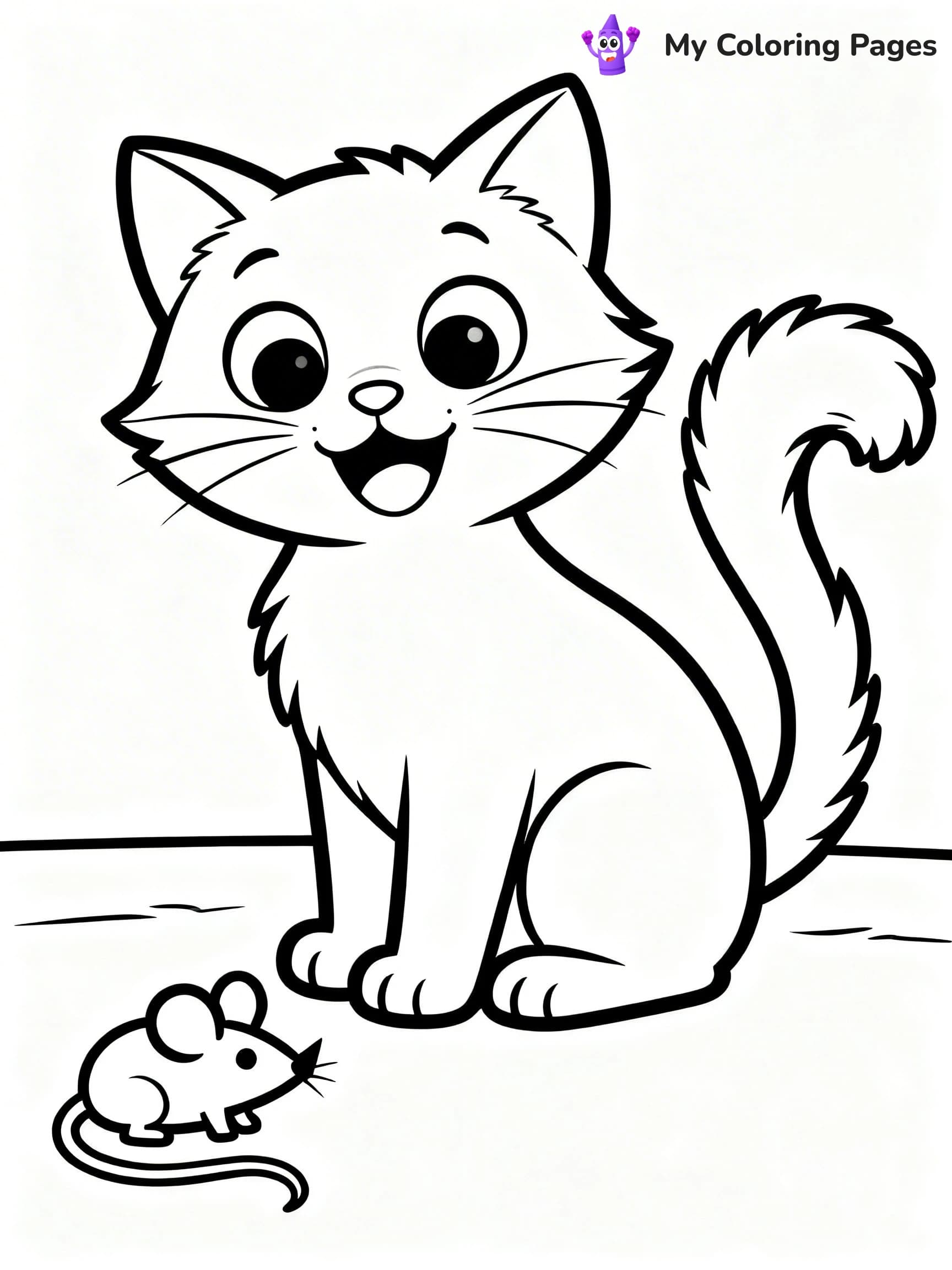 Kawaii Cat Easy Cute Cat Coloring Pages - 6