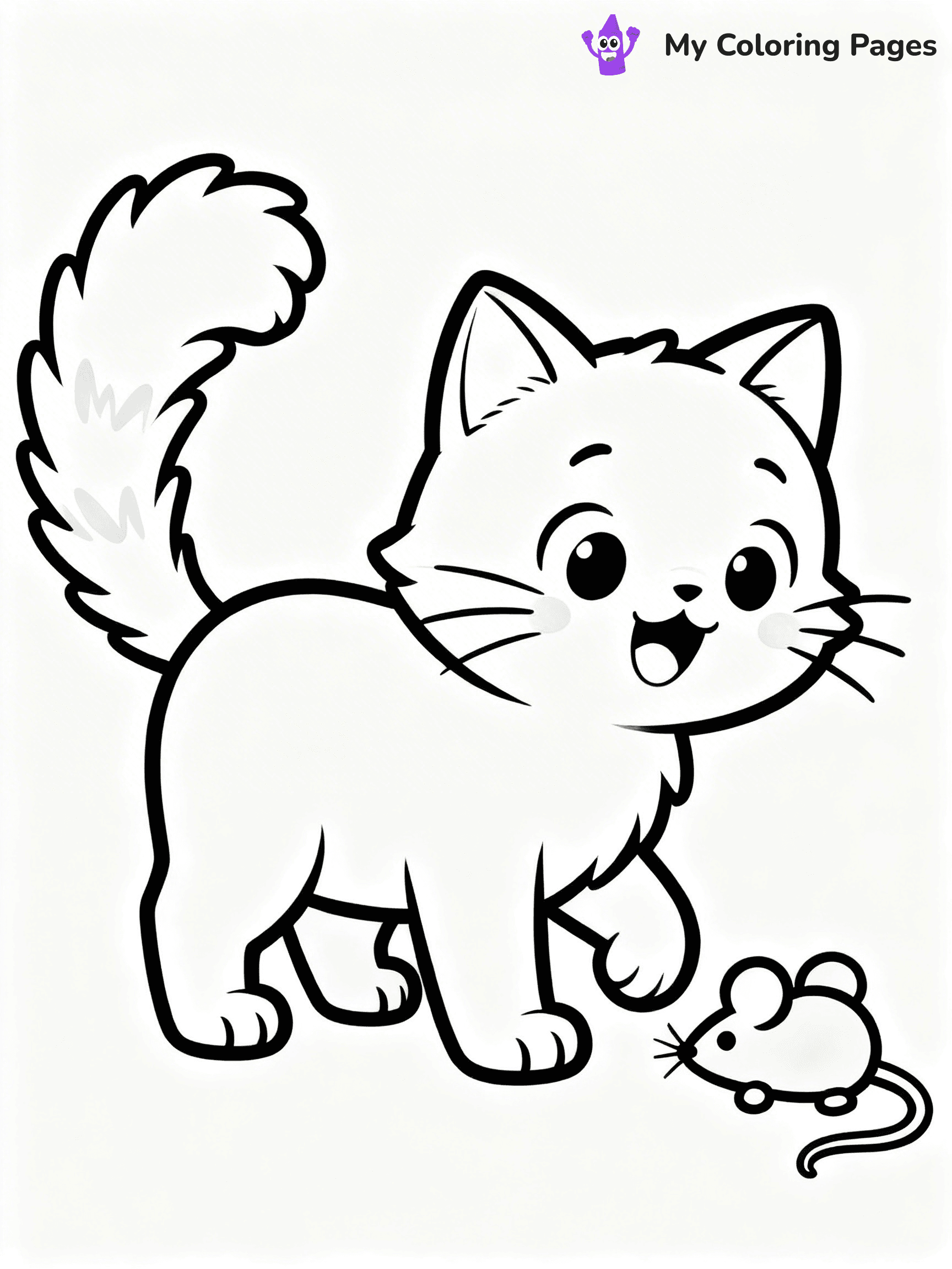 Kawaii Cat Easy Cute Cat Coloring Pages - 4