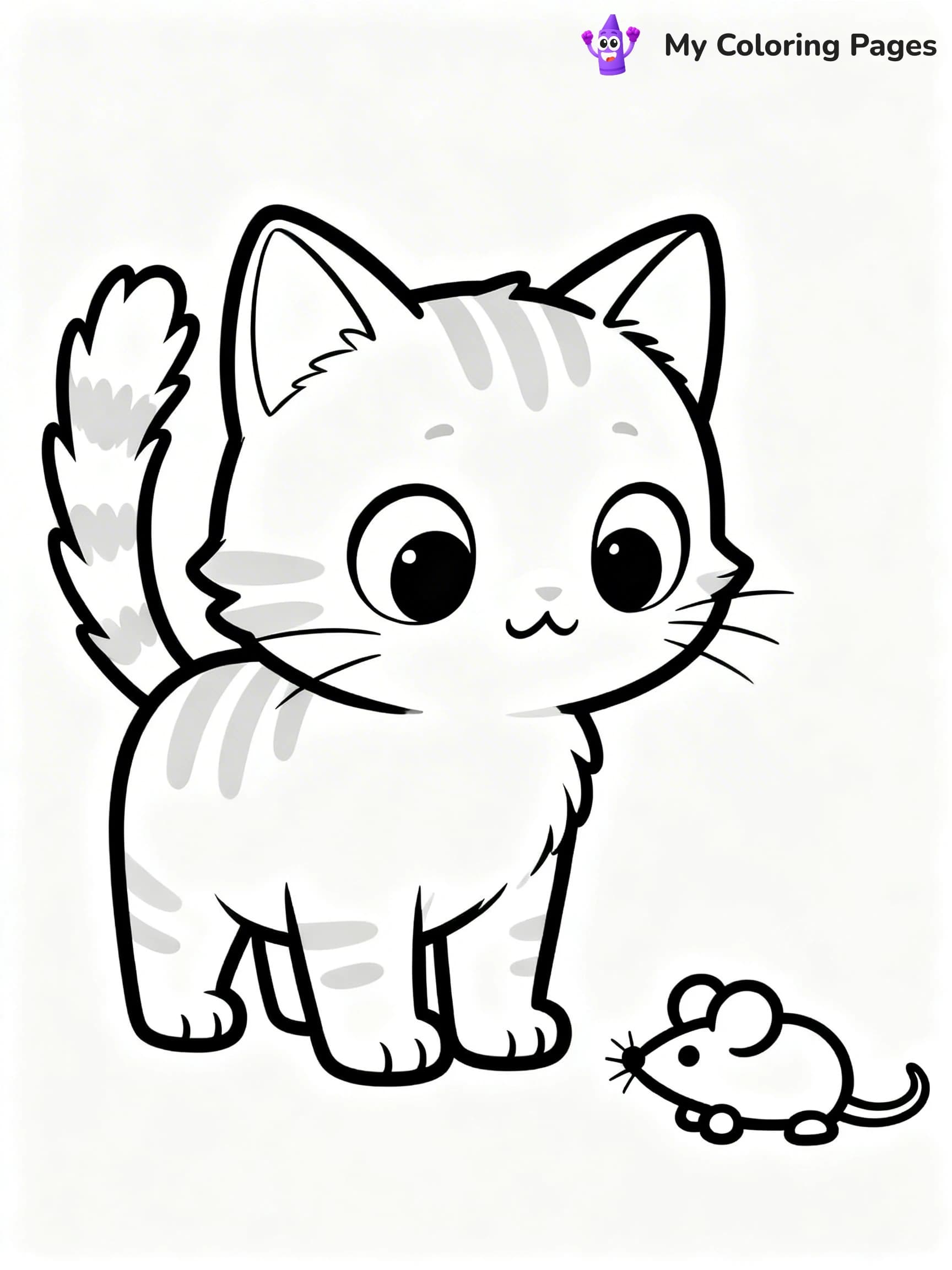 Kawaii Cat Easy Cute Cat Coloring Pages - 3