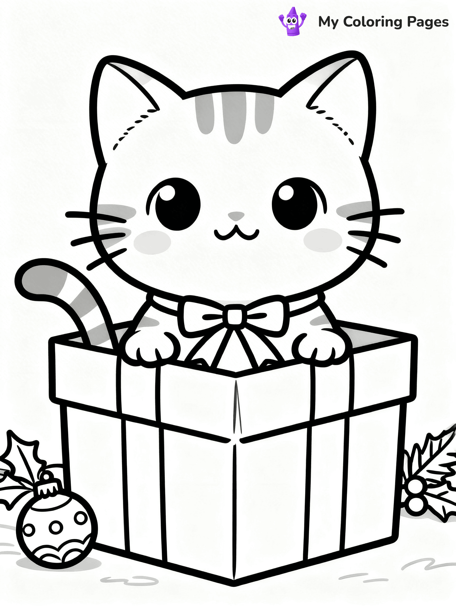 Kawaii Cat Easy Cute Cat Coloring Pages - 2